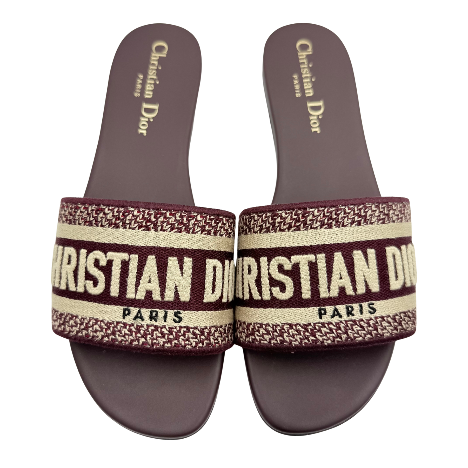 Christian Dior Canvas Printed Slides Burgundy