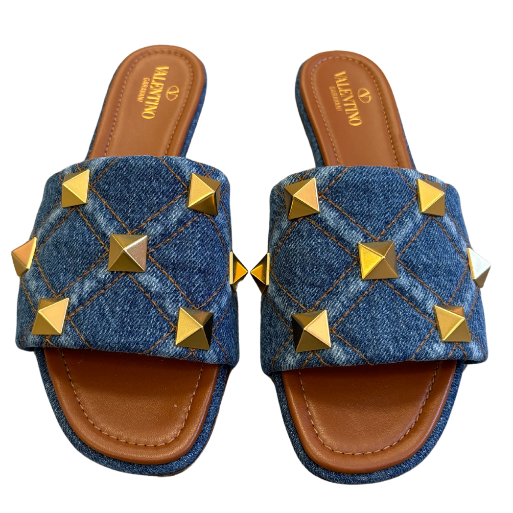 Valentino Rockstud Denim Slides