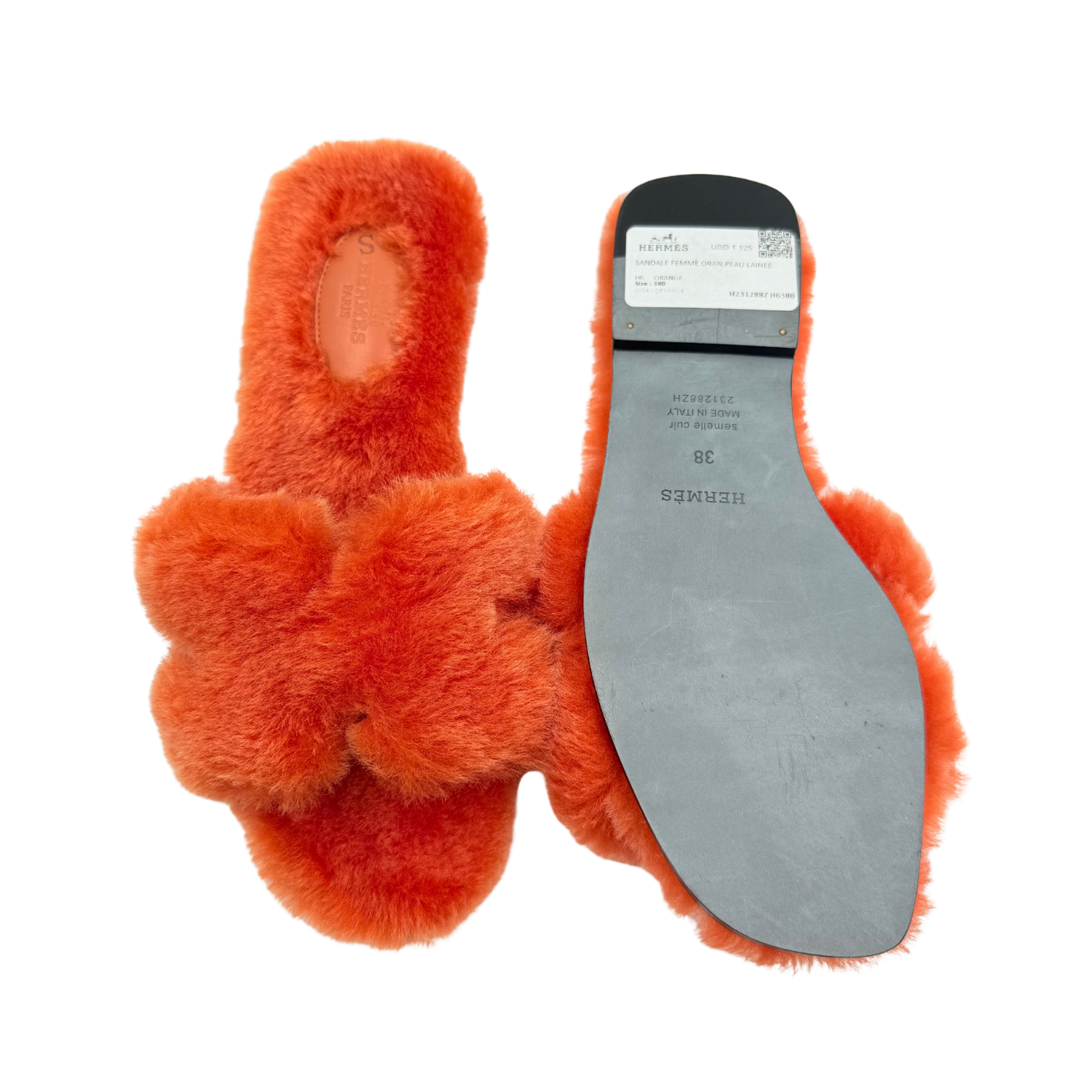 Hermès Shearing Oran Sandals Orange