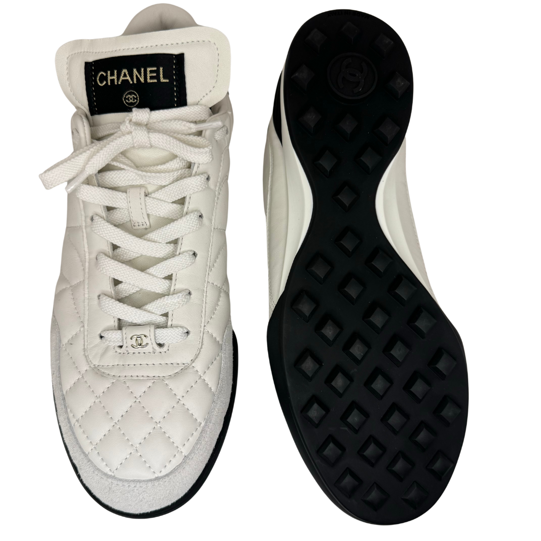 Chanel White Quilted Leather Sneakers