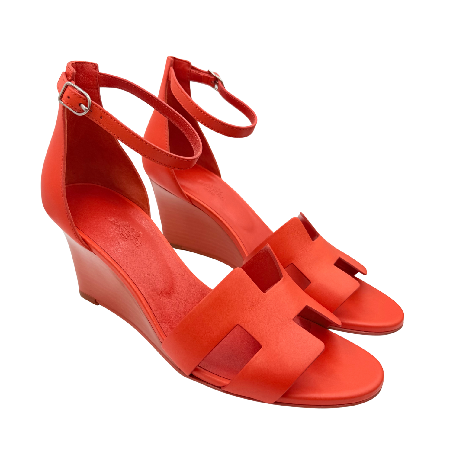 Hermès Calfskin Legend Wedge Sandals Pavot