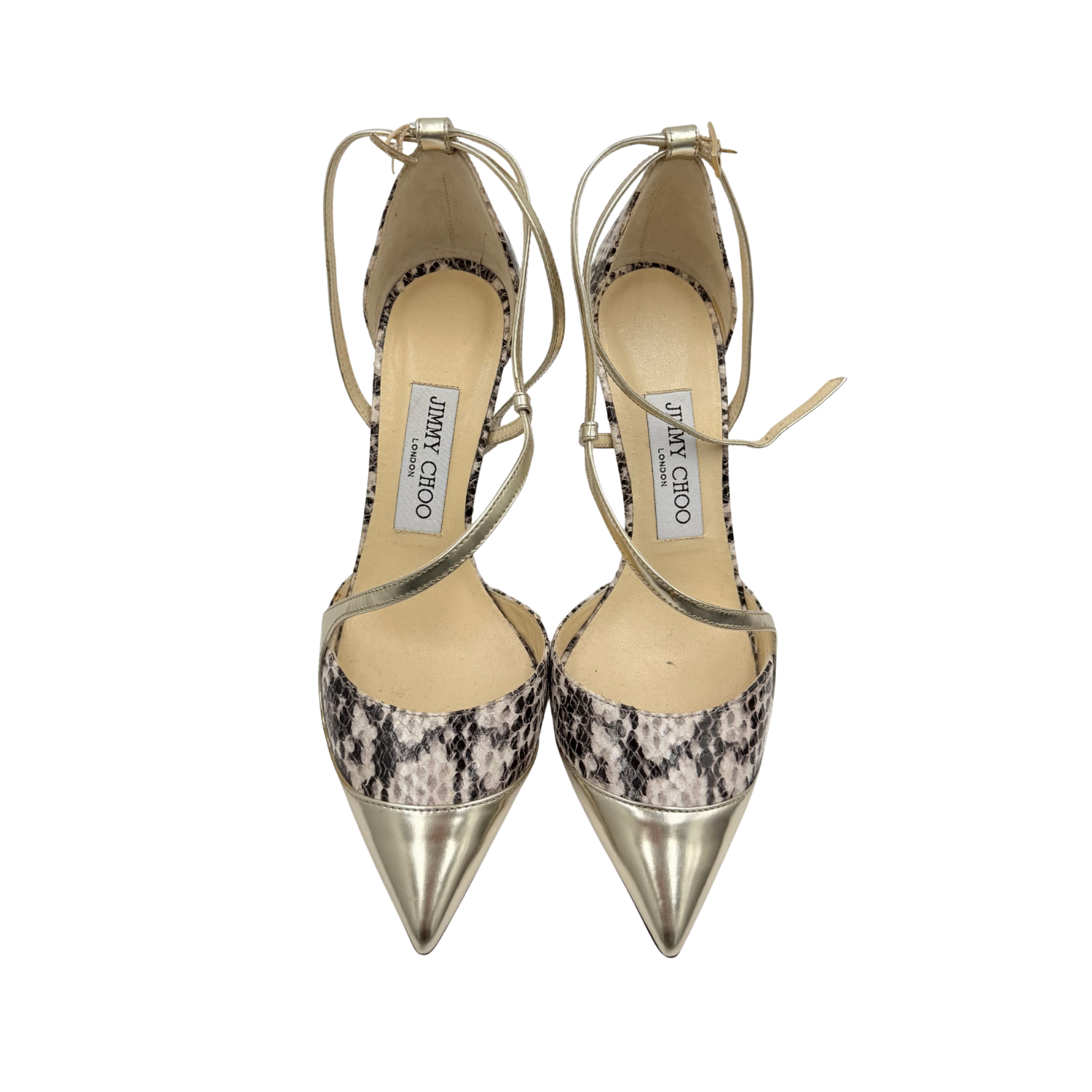 Jimmy Choo Snakeskin Animal Print D'Orsay Pumps Gold