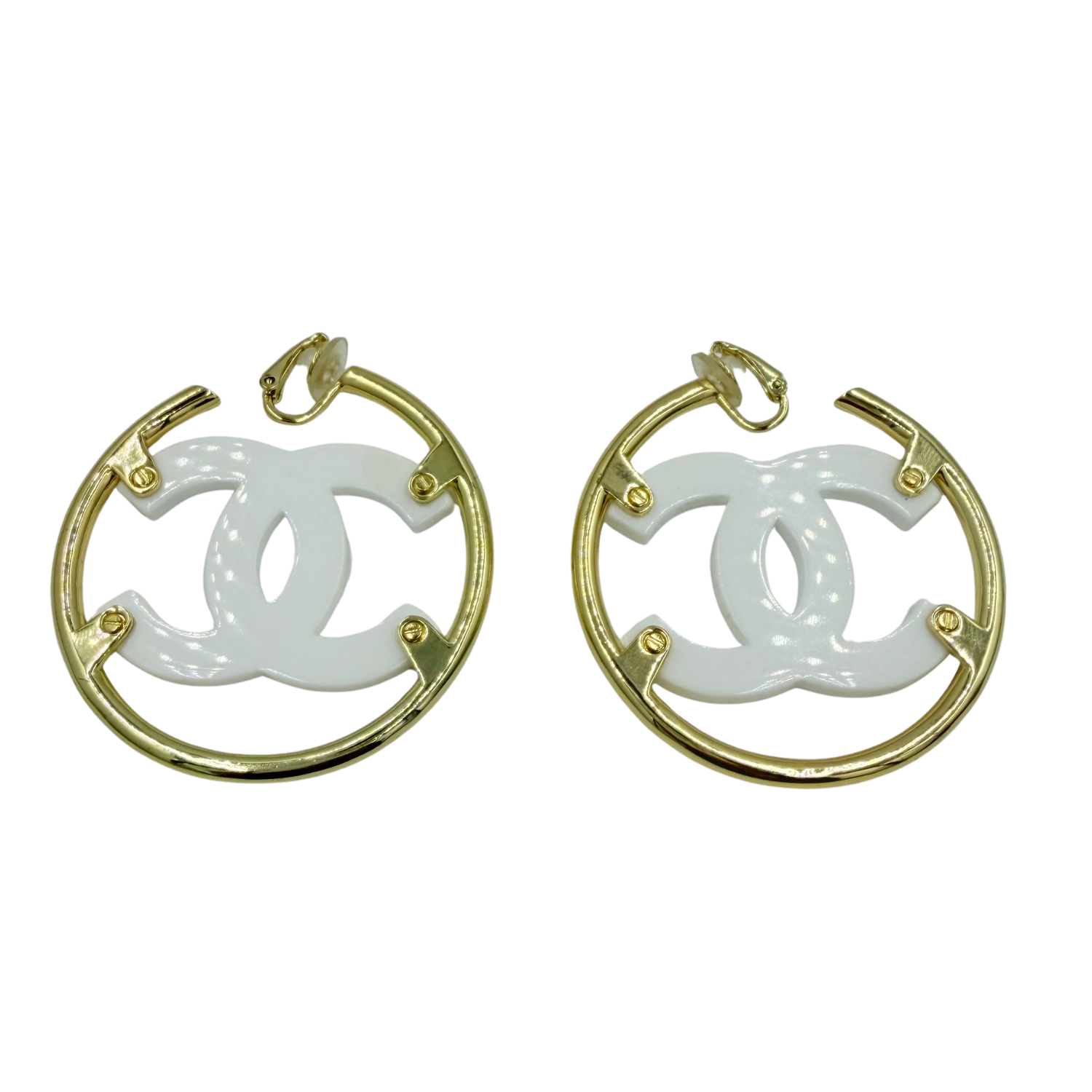 CC White Clip On Hoops