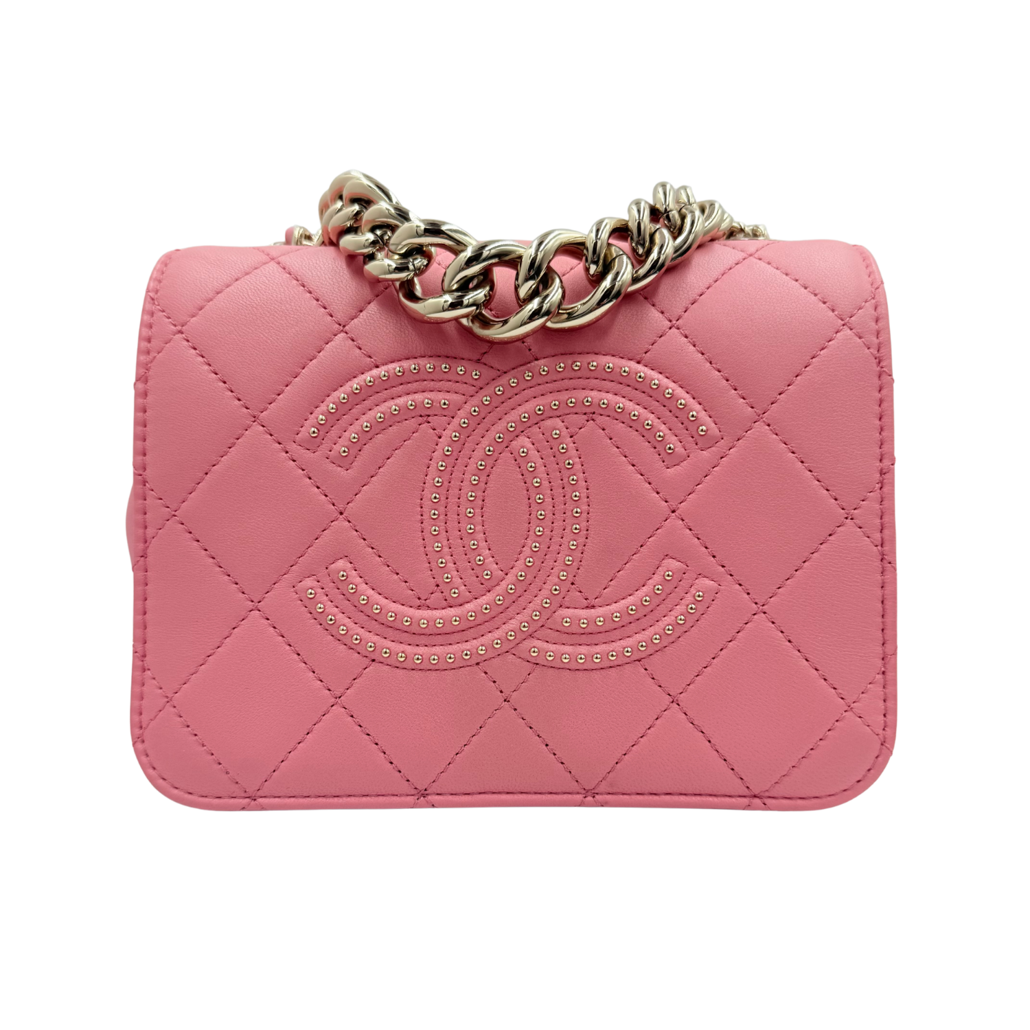 Chanel Small Studded CC Quilted Calfskin Leather Crossbody Bag Pink