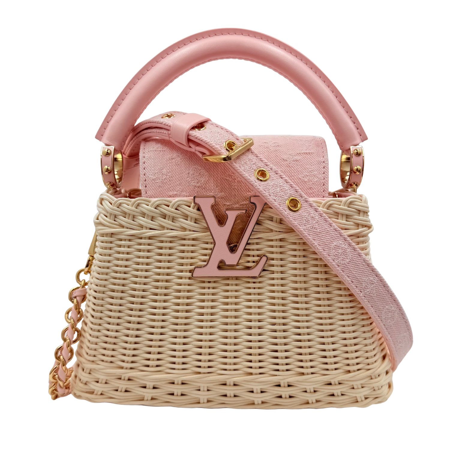 Louis Vuitton Mini Capucine Rattan and Denim Pink