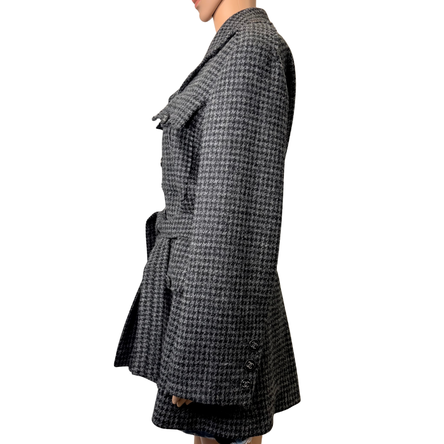 Chanel Houndstooth Print Trench Coat Gray and Black