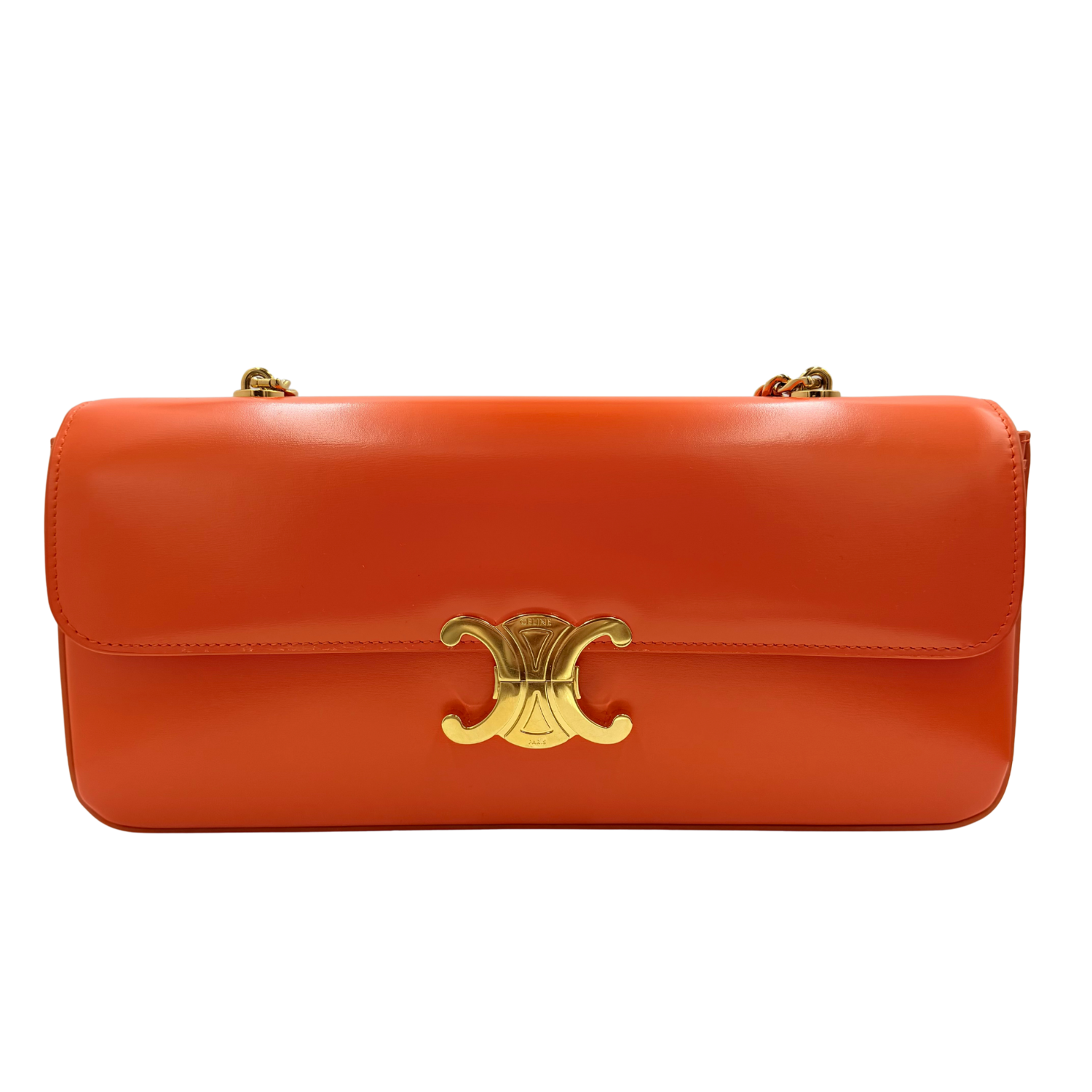 Celine Leather Triomphe Chain Shoulder Bag Orange