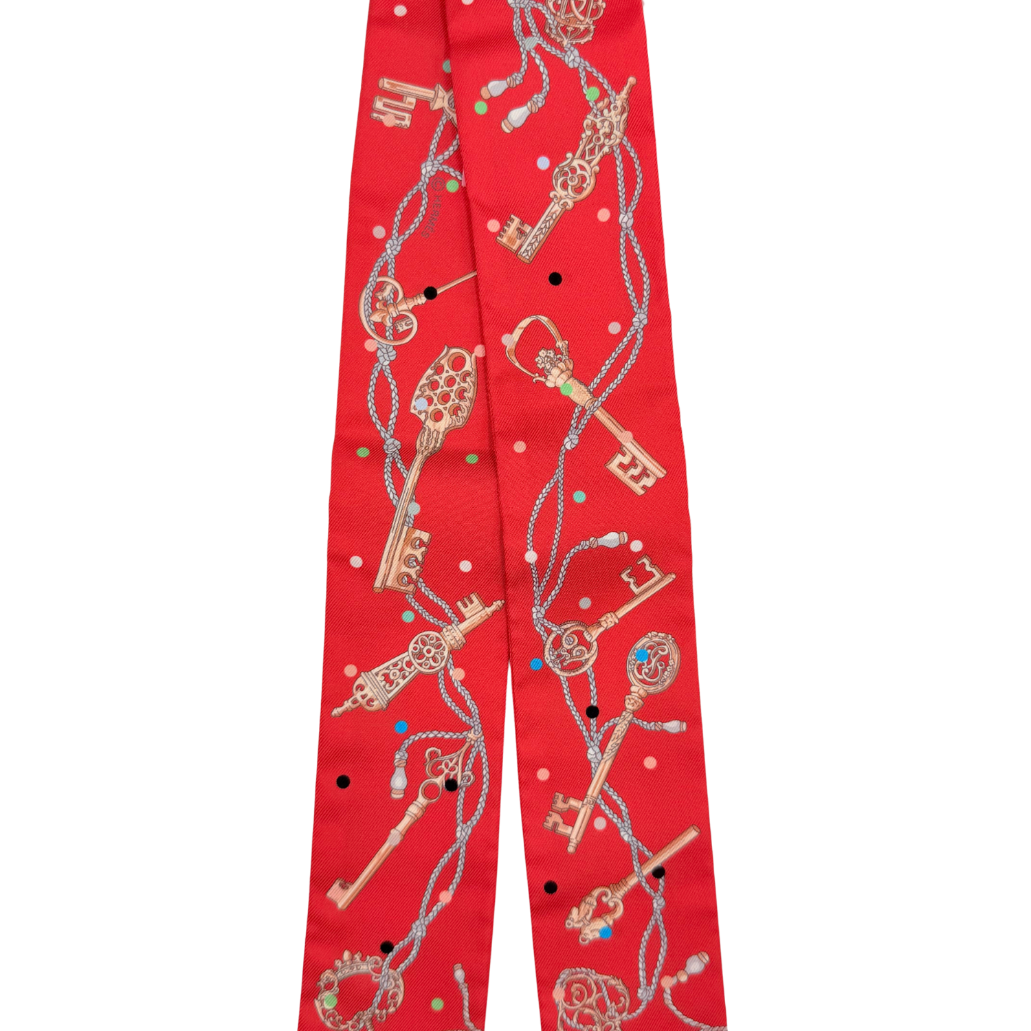 Les Cles a Pois Red Silk Twilly Scarf