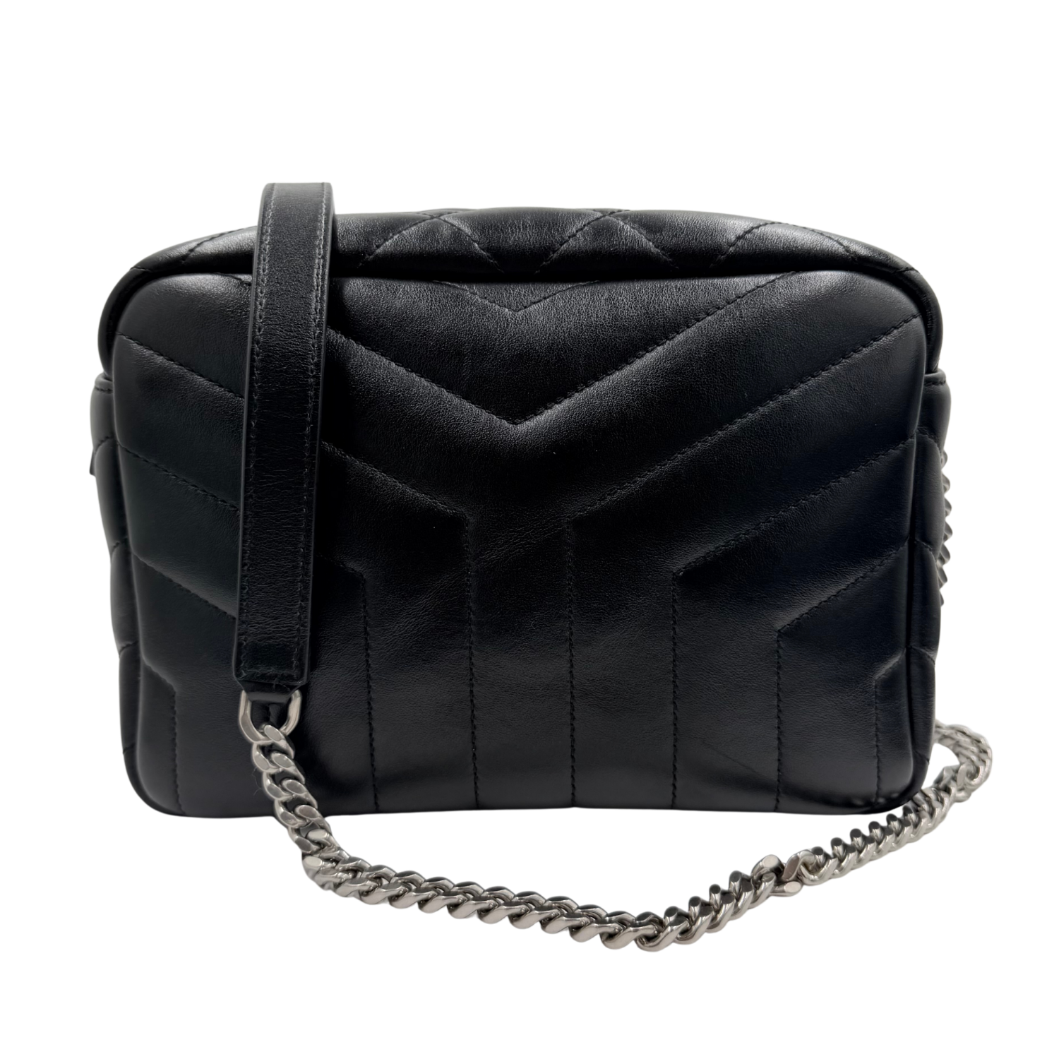 Yves Saint Laurent Calfskin Y Quilted Monogram Medium Loulou Bowling Bag Black