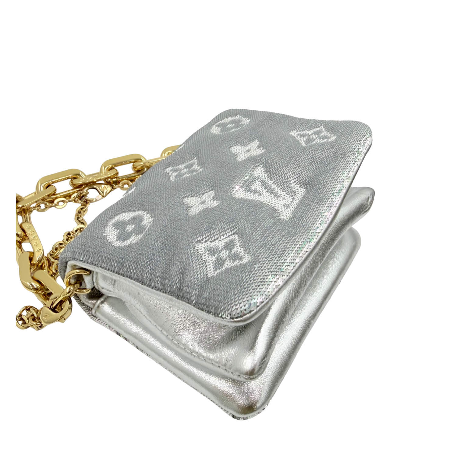 Louis Vuitton Mini Coussin Sequin Belt Bag Metallic Silver