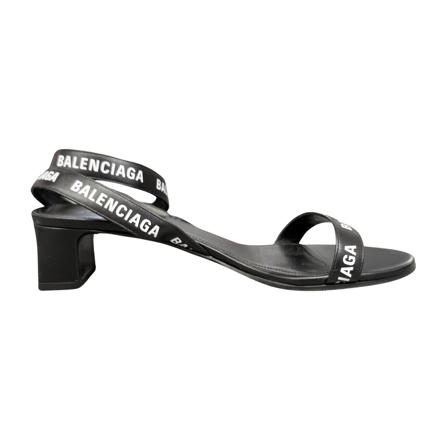 Balenciaga Leather Printed Sandals Black