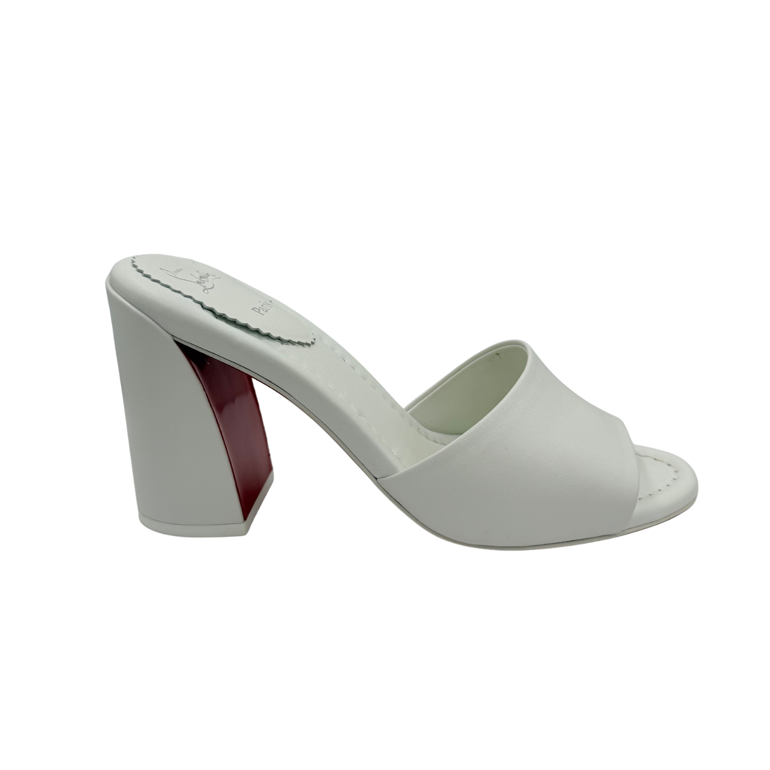 Christian Louboutin Open Toe & Back Leather Jane Heel White