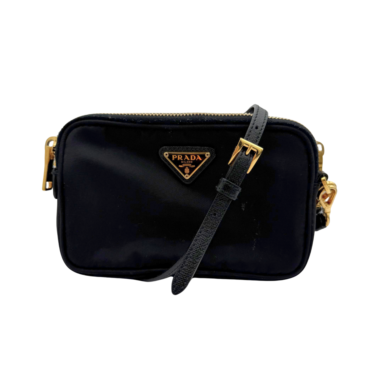 Prada Saffiano Leather Crossbody Mini Camera Bag Black