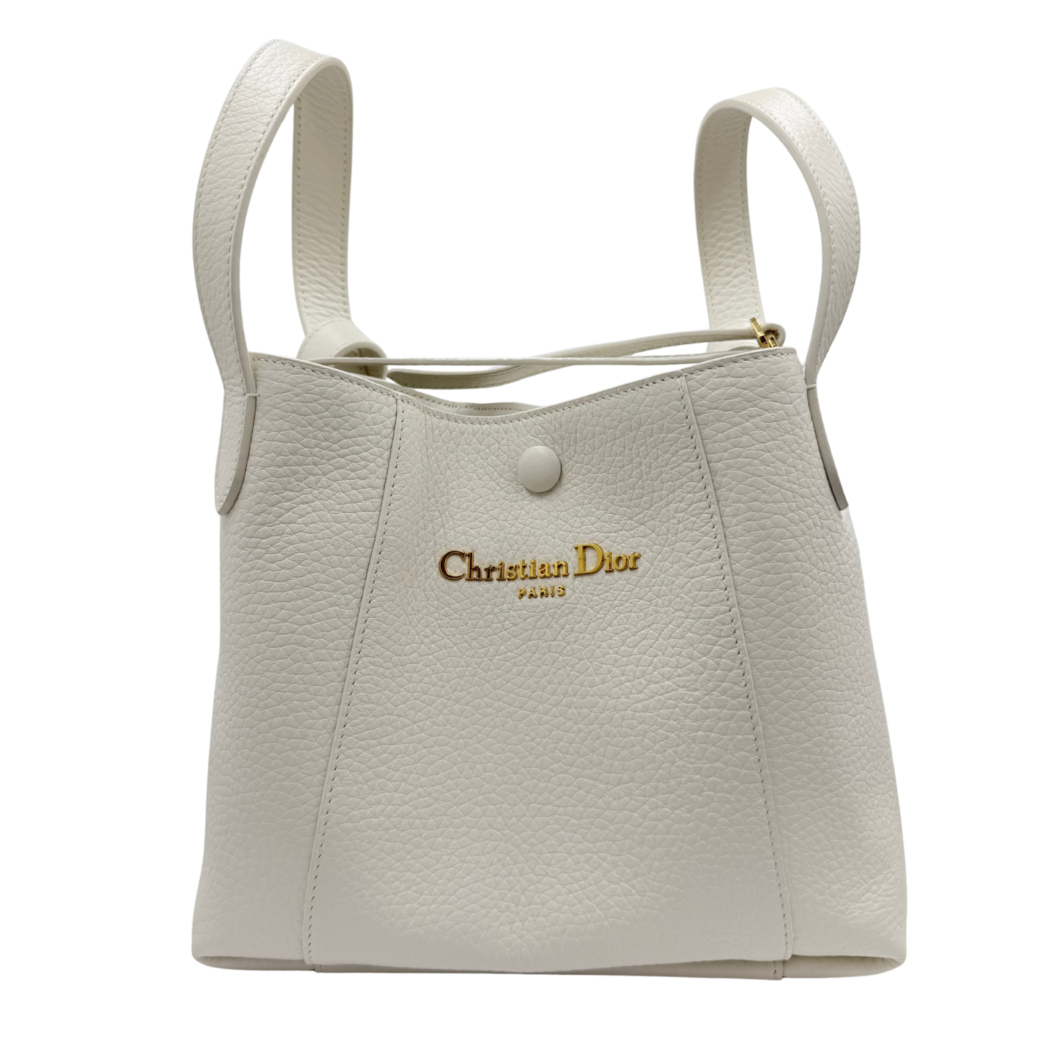 Christian Dior Small Leather Signature Bucket Bag Off White