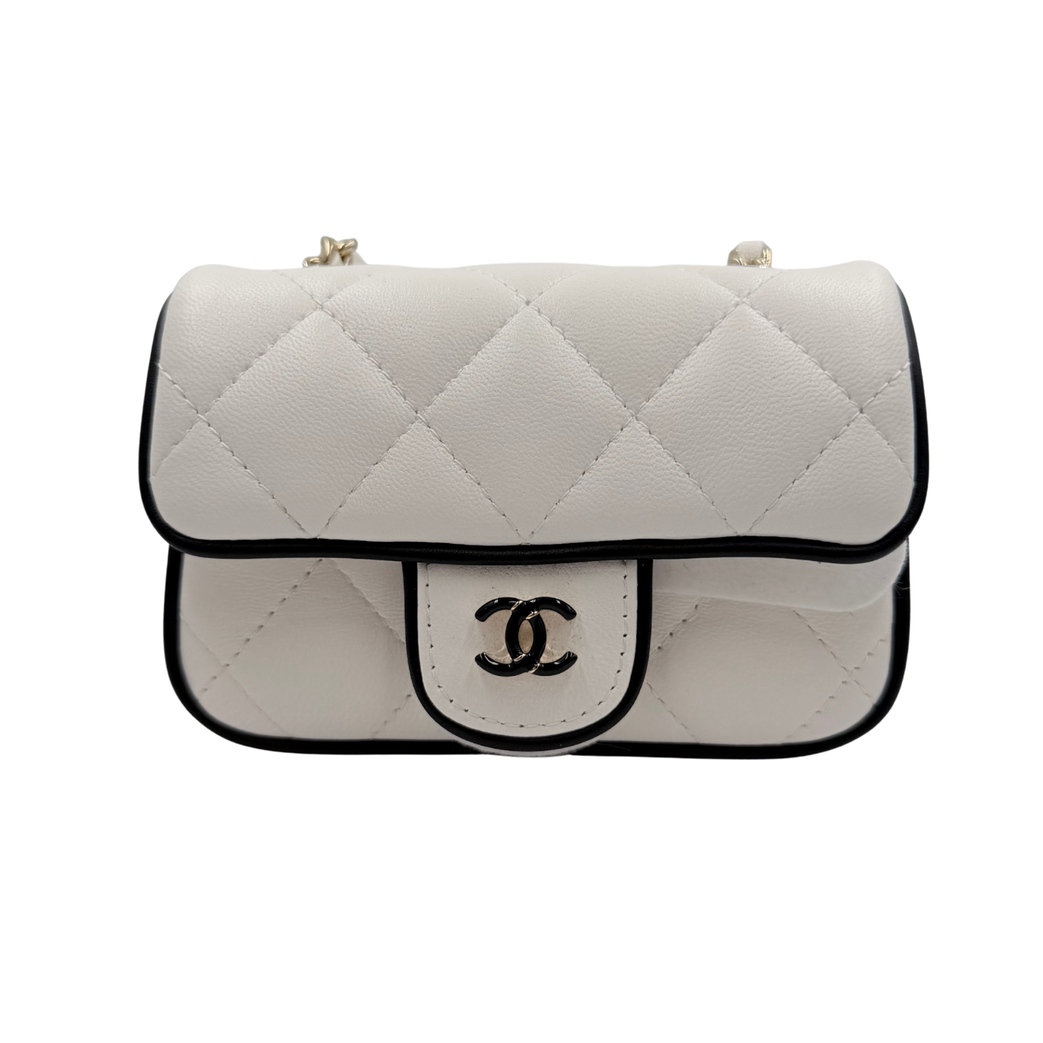 Chanel Mini Graphic Frame Flap Crossbody Bag White and Black