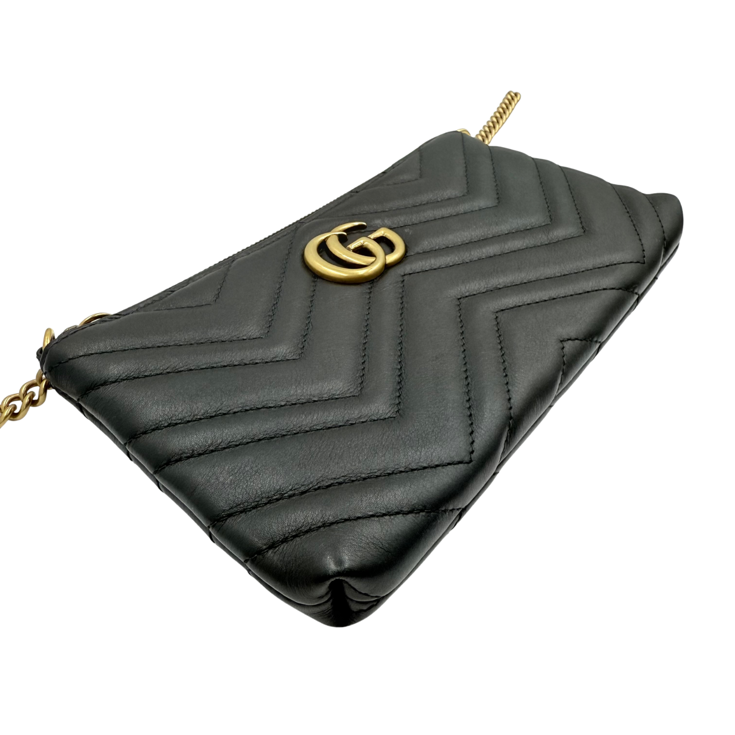 Gucci Calfskin Matelasse Mini GG Marmont Wallet on Chain Bag Black