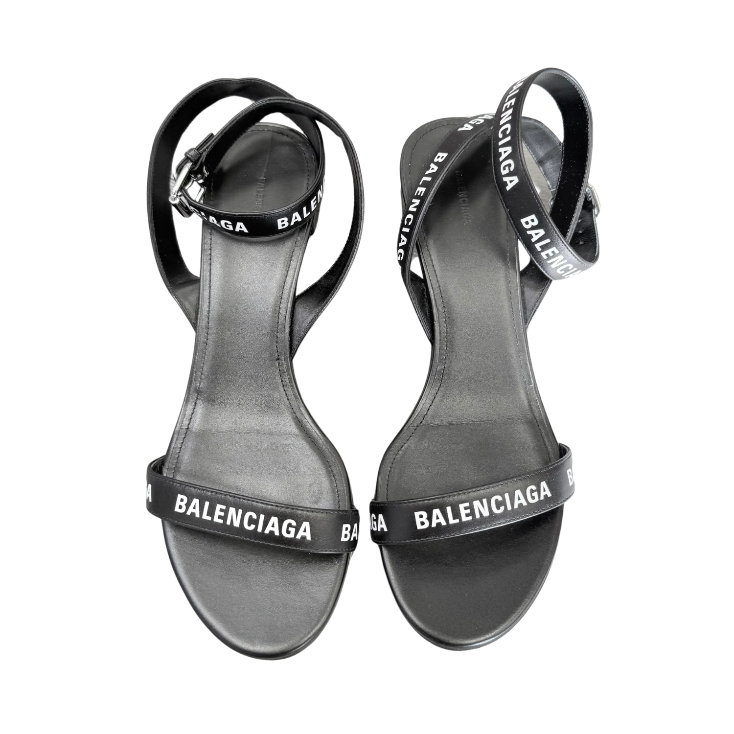 Balenciaga Leather Printed Sandals Black