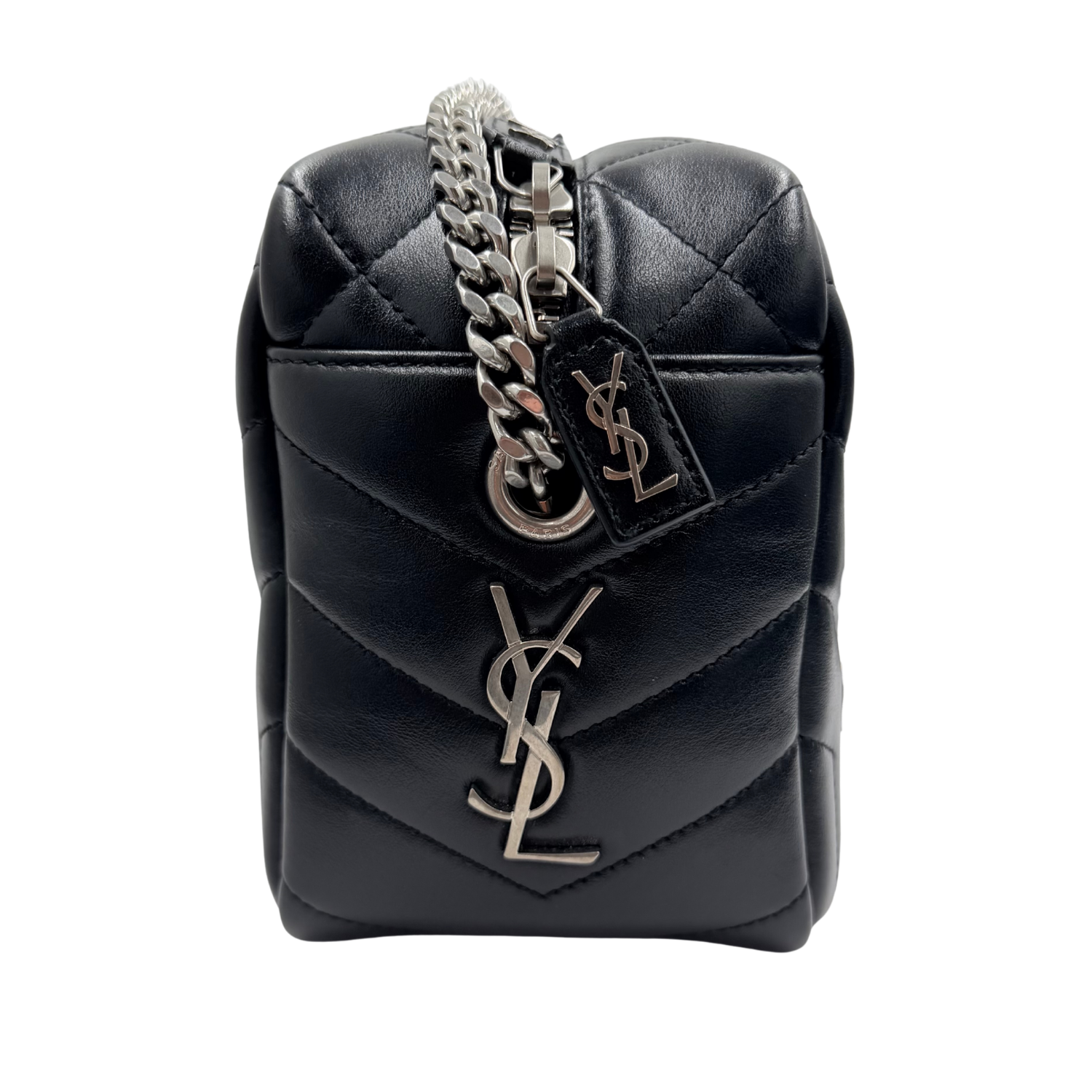 Yves Saint Laurent Calfskin Y Quilted Monogram Medium Loulou Bowling Bag Black