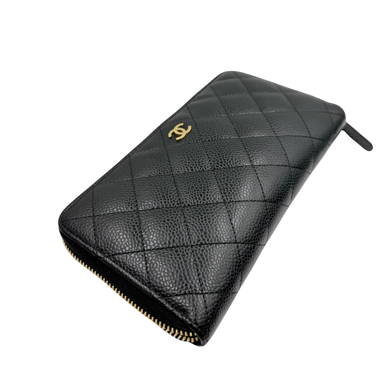 Chanel Large Quilted Caviar Leather L-Gusset Zip Wallet Black