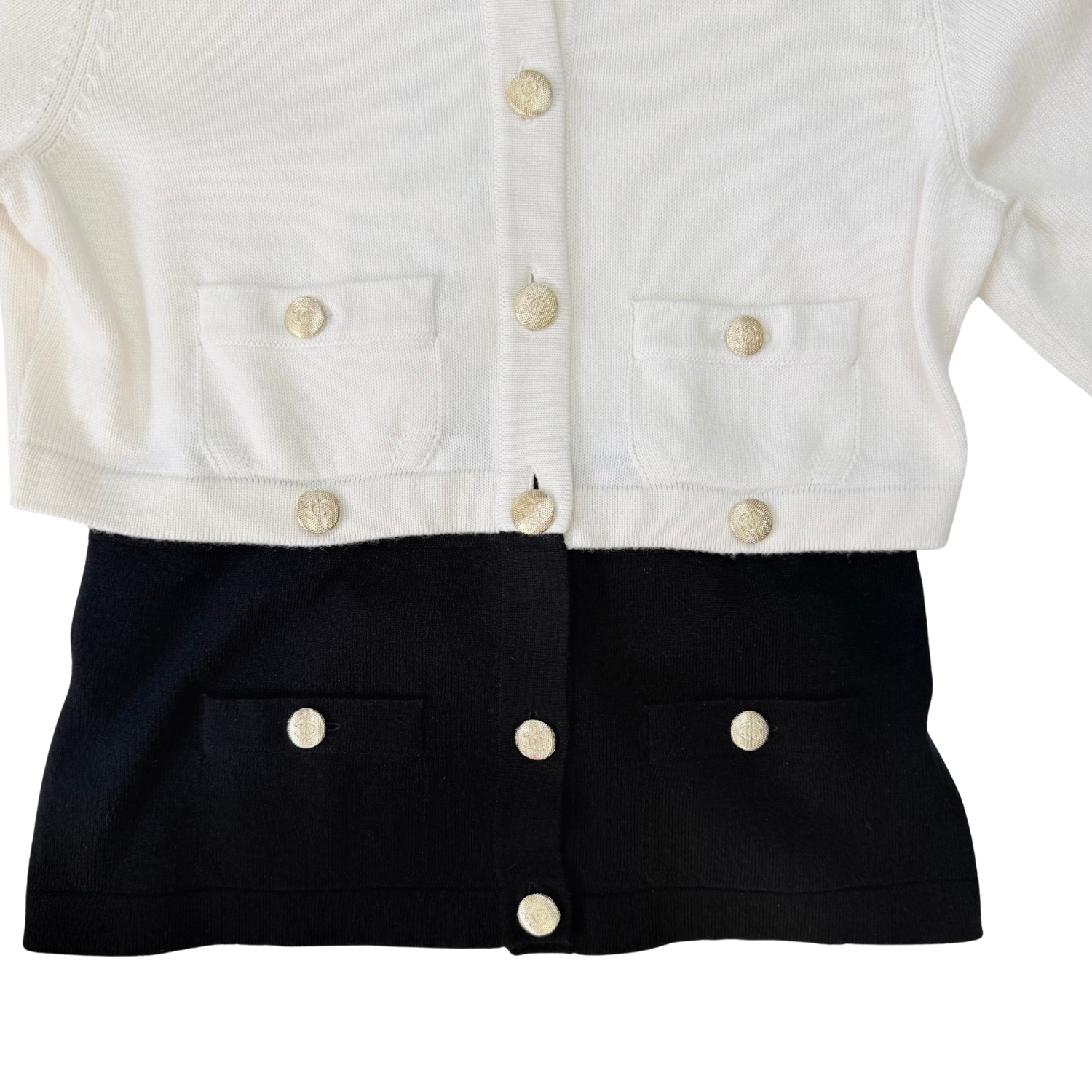 Chanel Long Sleeve Cardigan Black and White