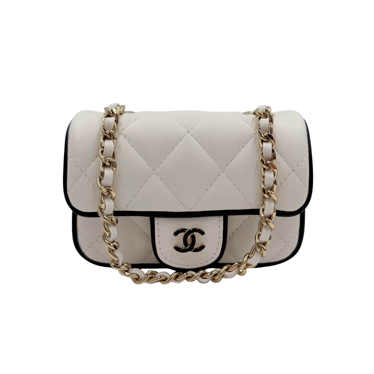 Chanel Mini Graphic Frame Flap Crossbody Bag White and Black