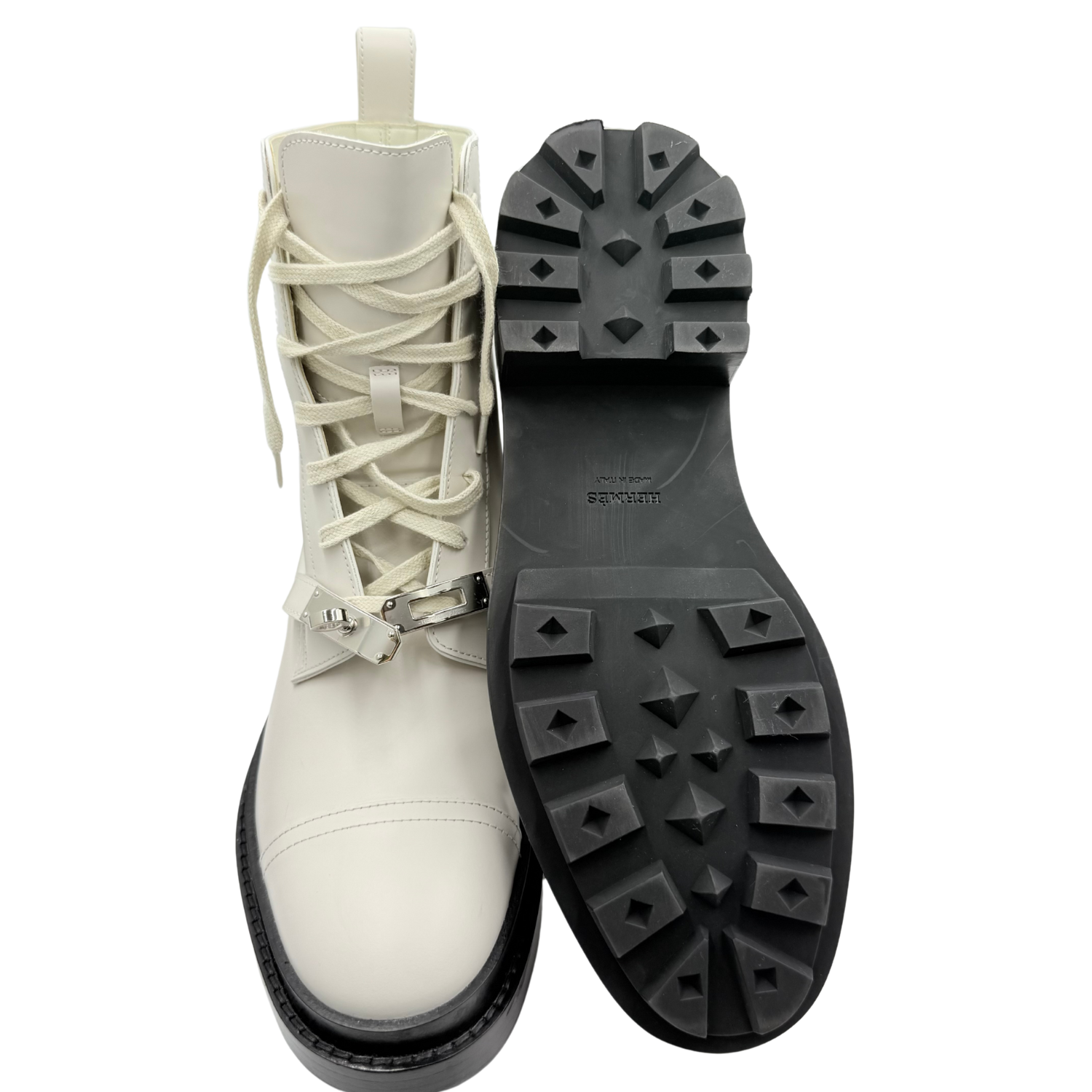 Hermès Funk Ankle Combat Boots Cream