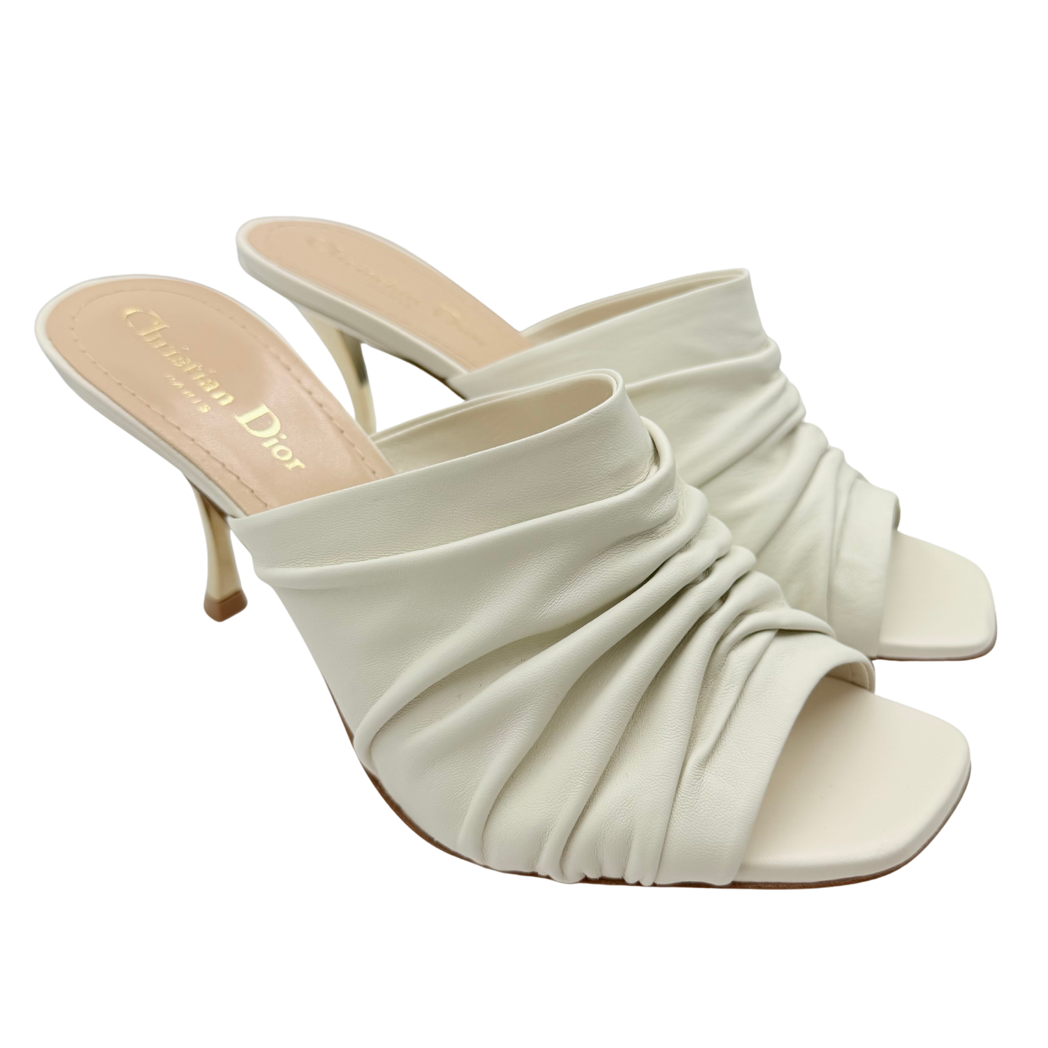 Christian Dior D-Fame Heeled Mule Sandals White
