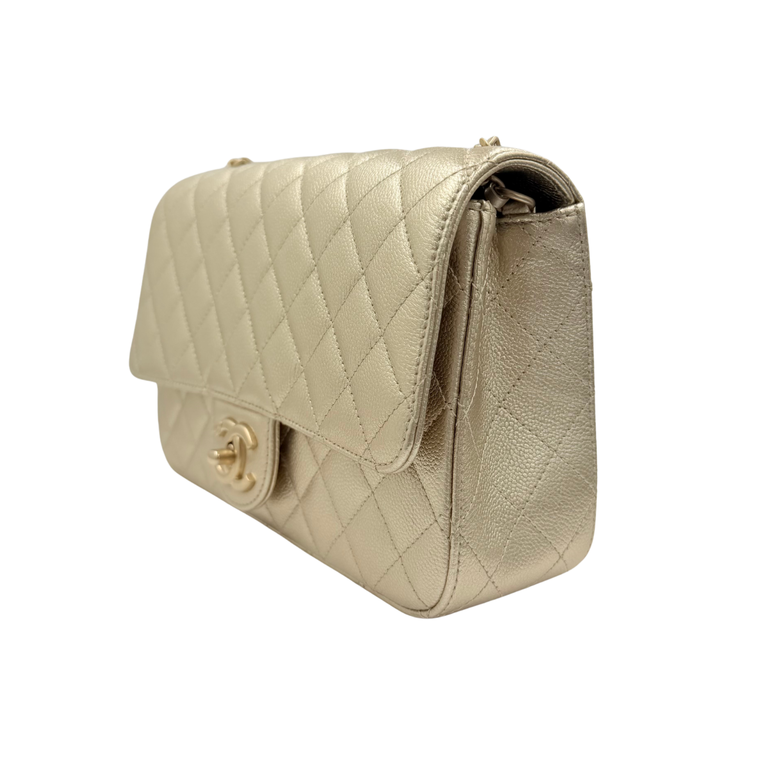 Chanel Medium Metallic Caviar Quilted CC Slide Flap Light Gold Sold Out