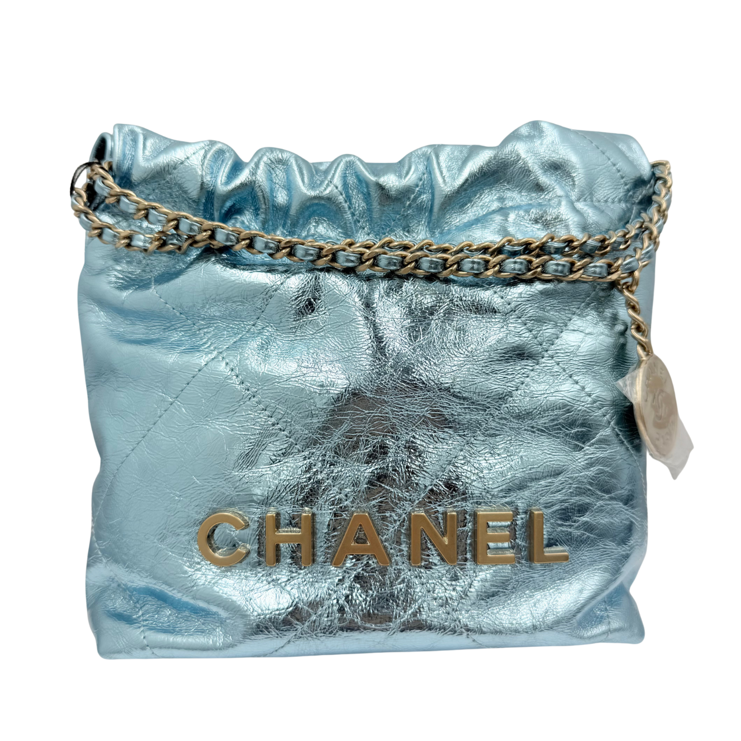 Chanel 22 Mini Handbag Metallic Blue