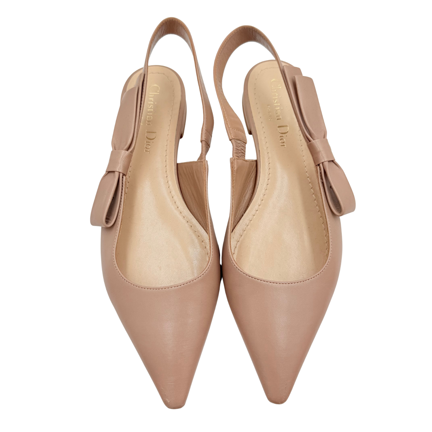 Christian Dior Bow Accents Slingback Flats Tan