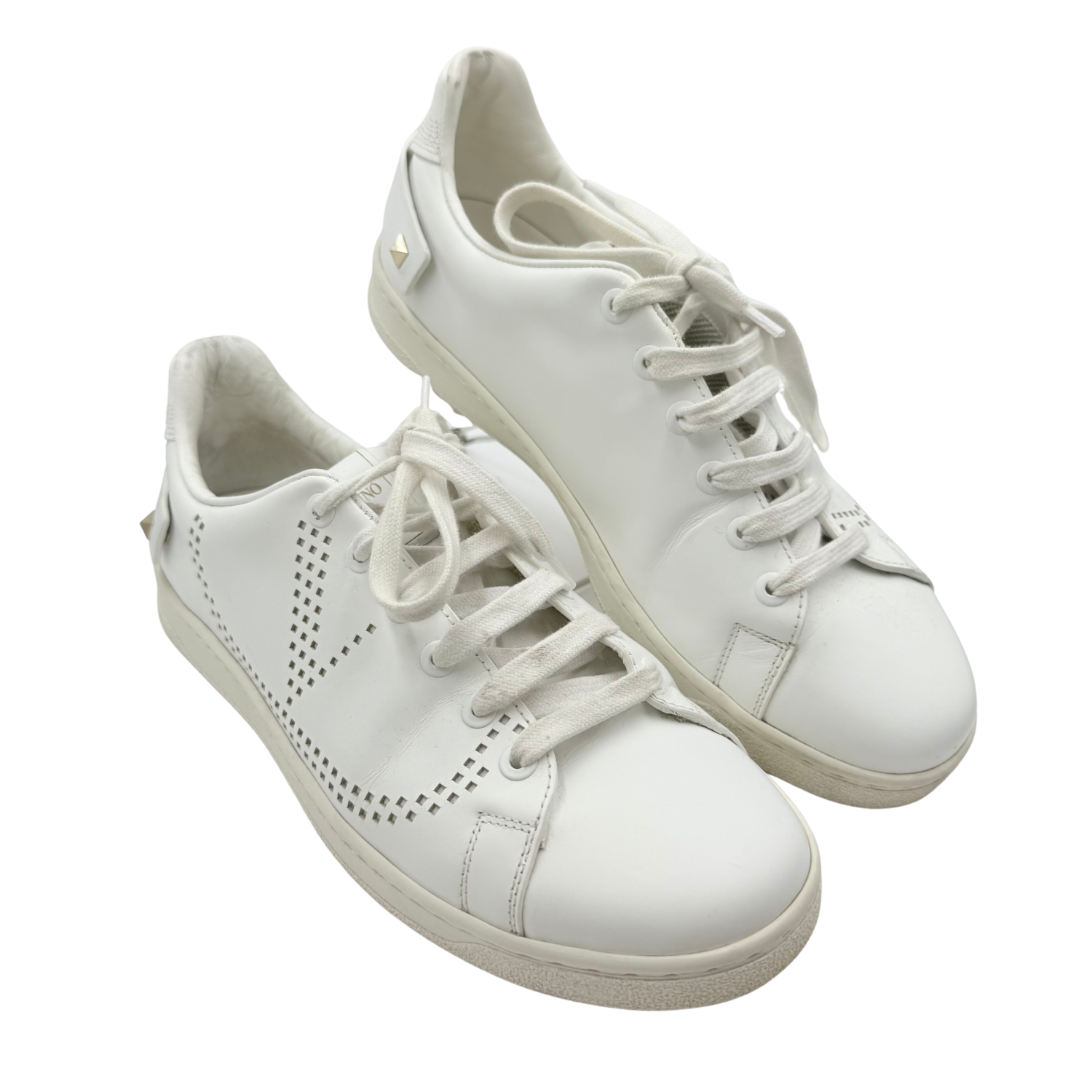 Valentino Rockstud Accents Leather Sneakers White