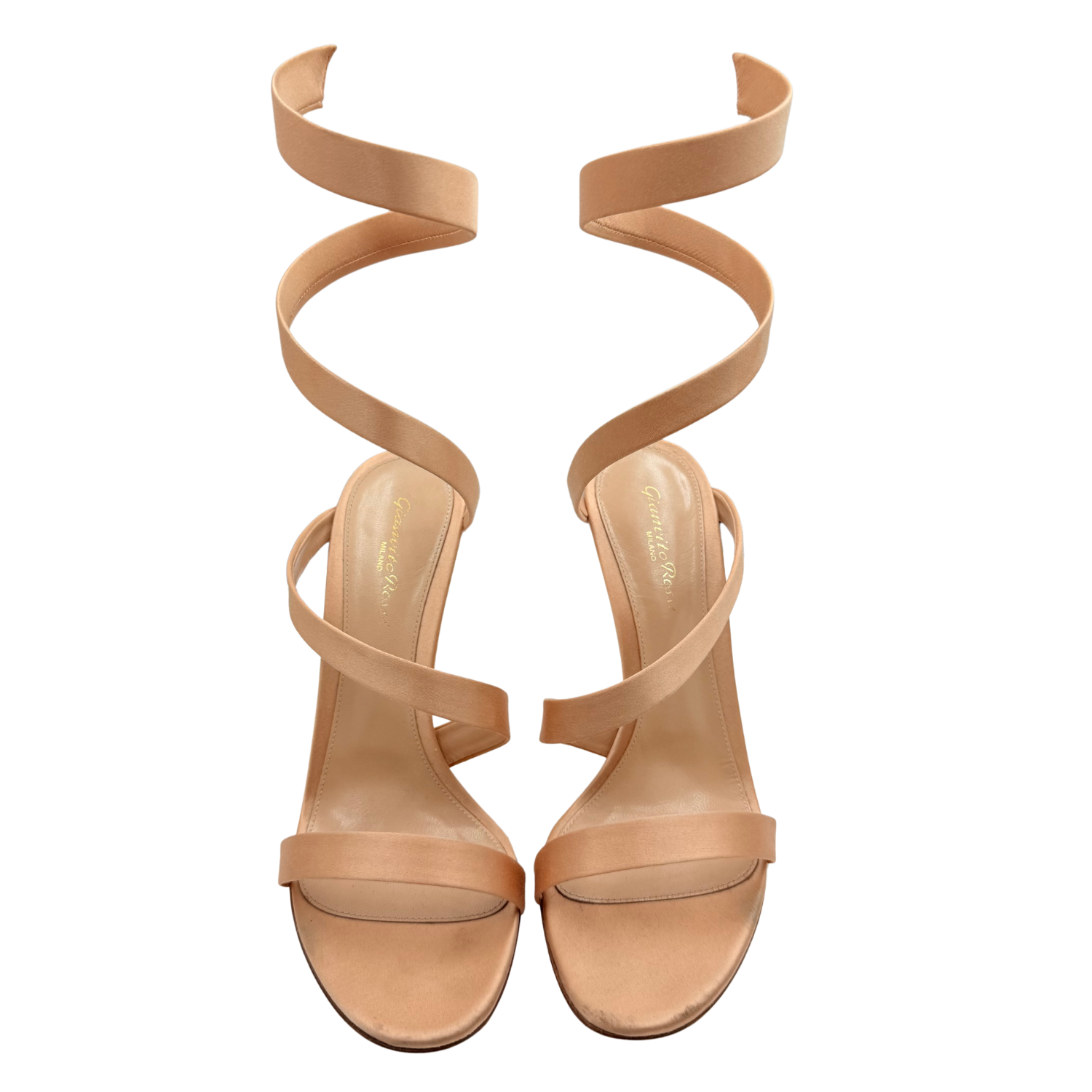 Gianvito Rossi Opera Twirl Ankle Wrap Heeled Sandals Beige