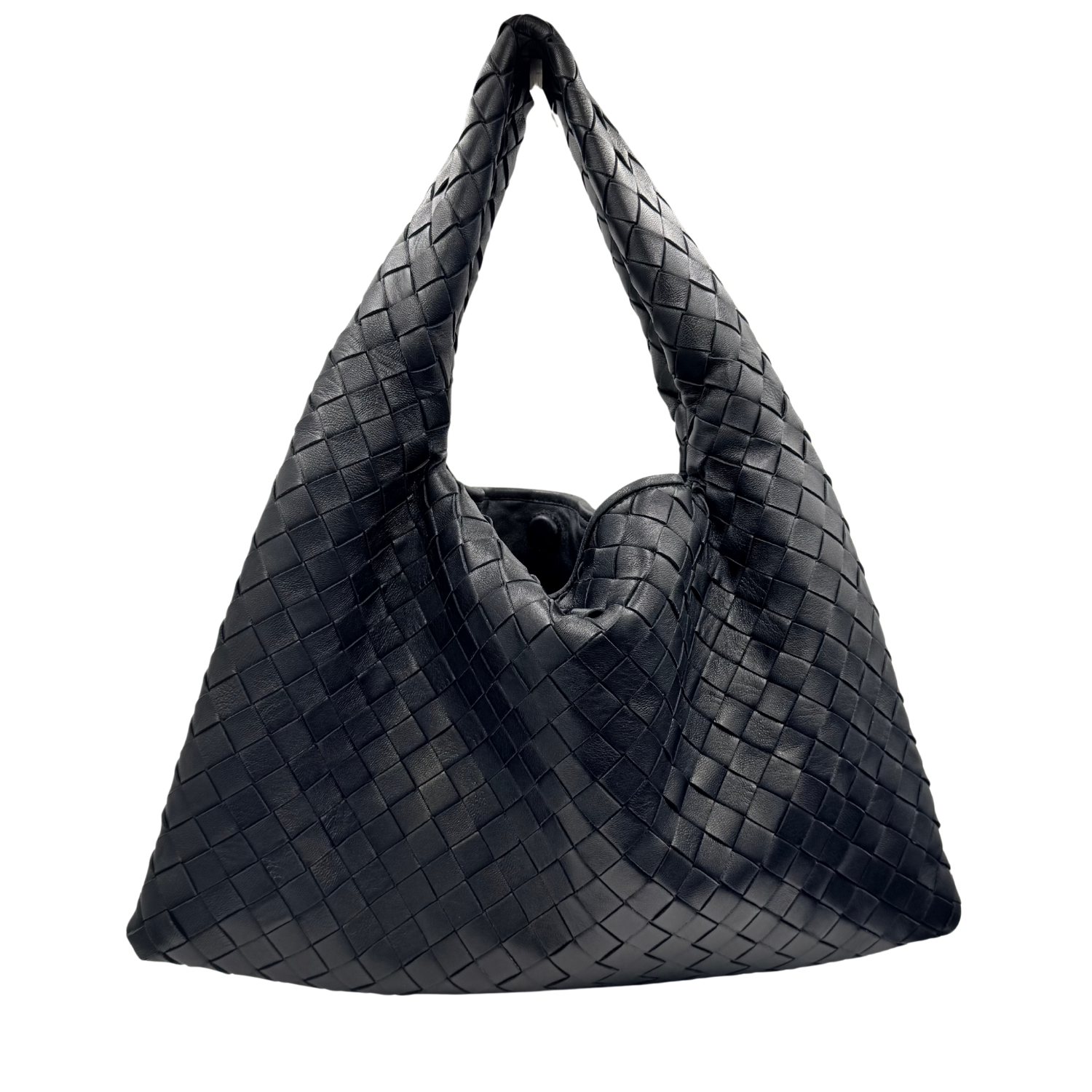 Bottega Veneta Medium Hop Intrecciato Leather Hobo Bag Black