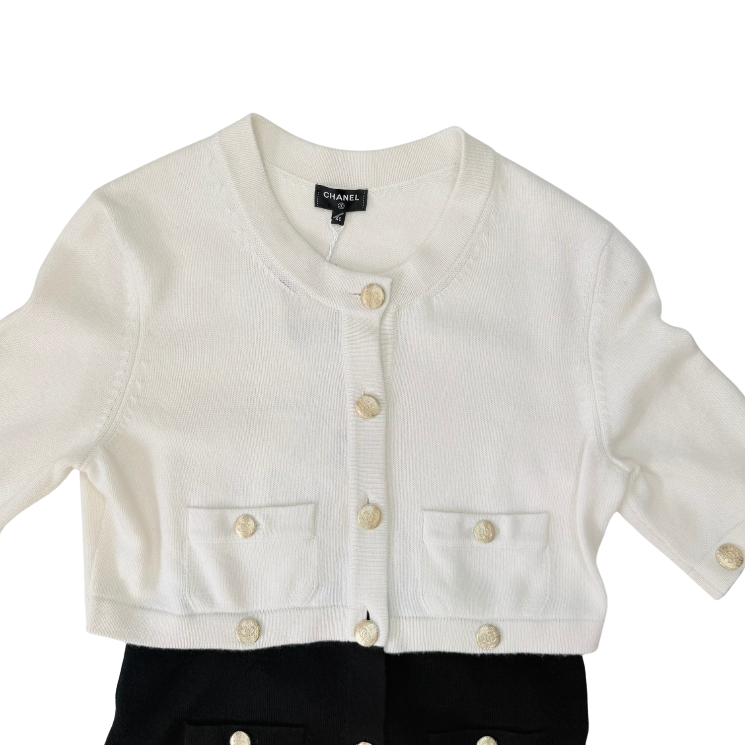 Chanel Long Sleeve Cardigan Black and White