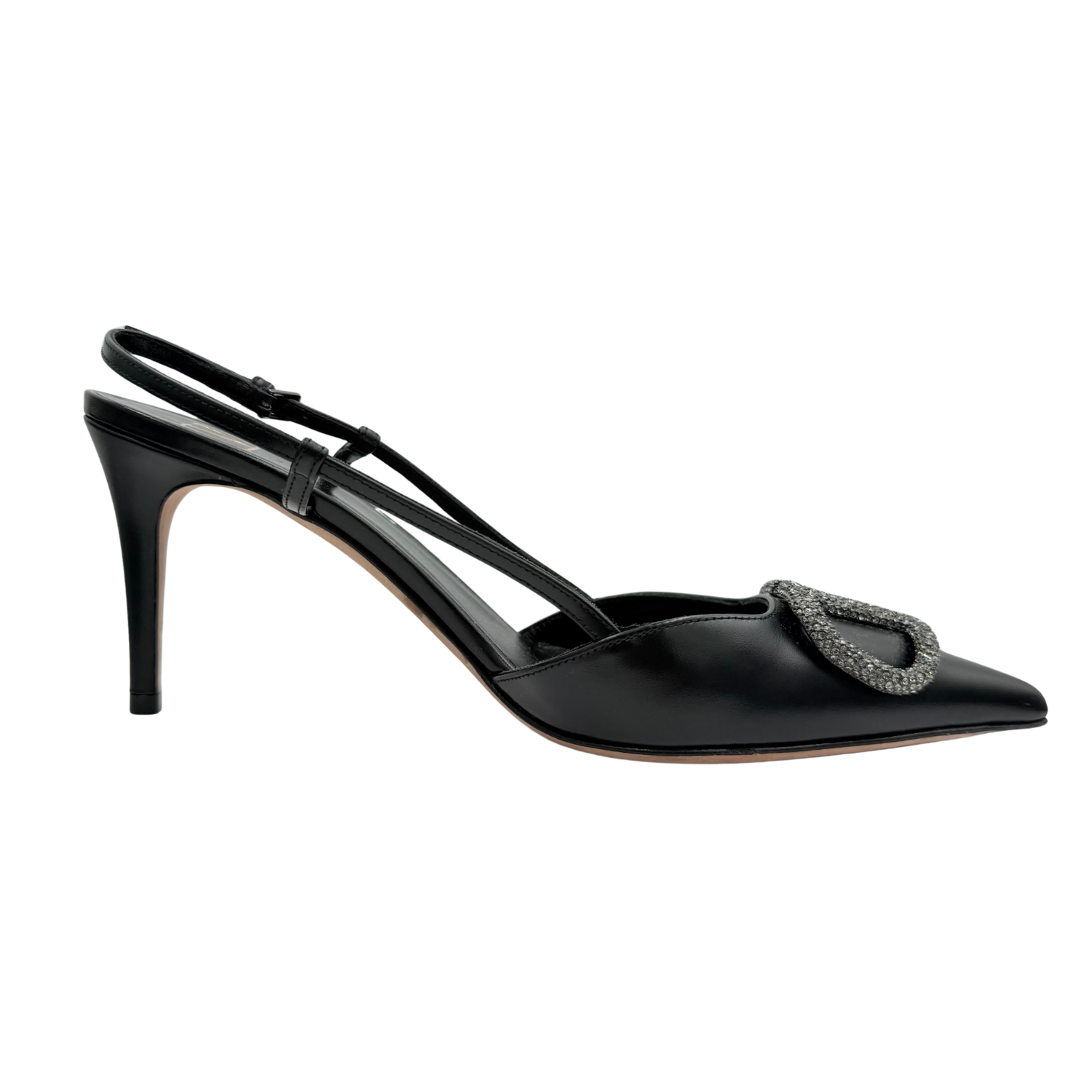 Valentino Leather VLogo Slingback Court Shoes 80 Black