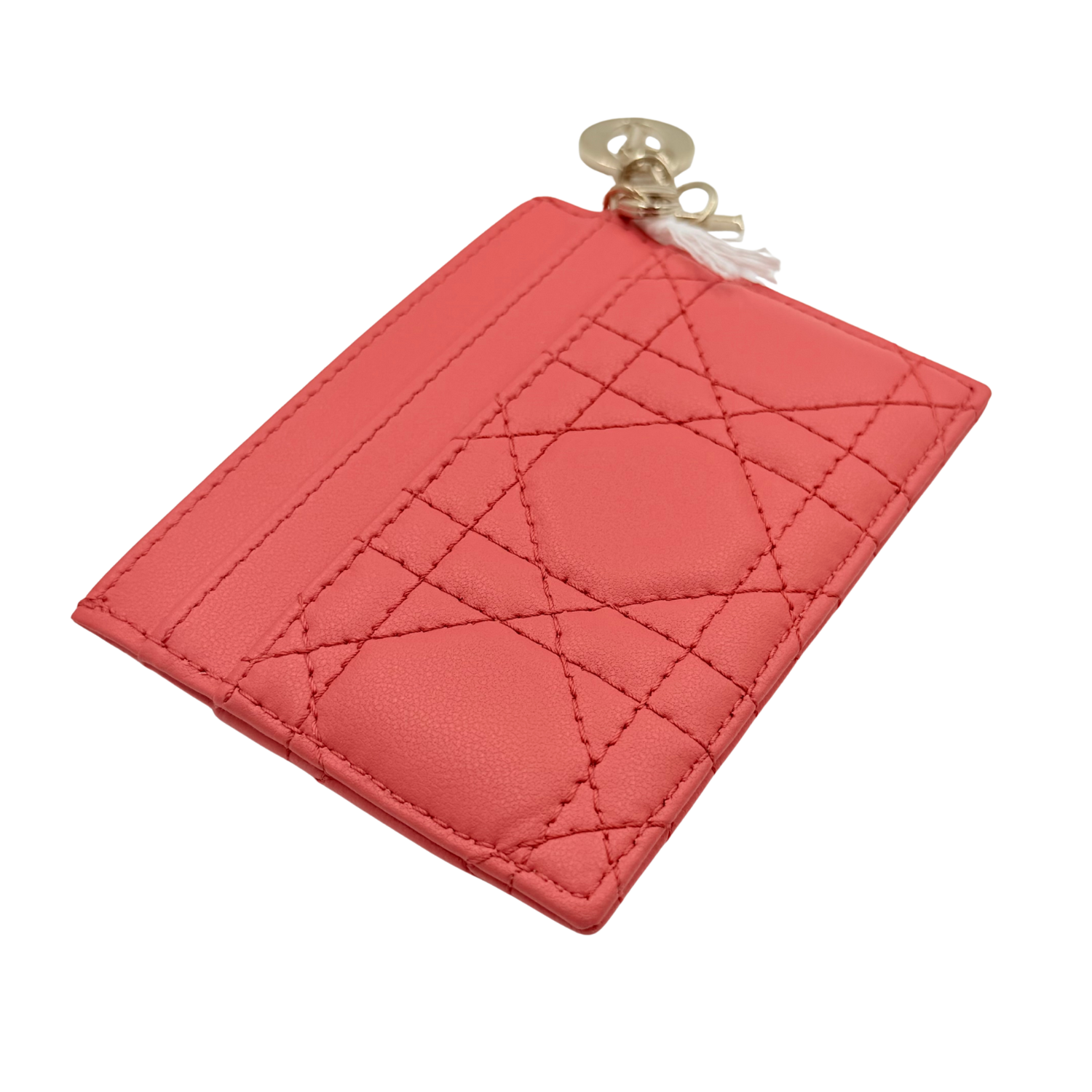 Christian Dior Cannage and Charms Leather Card Holder Coral