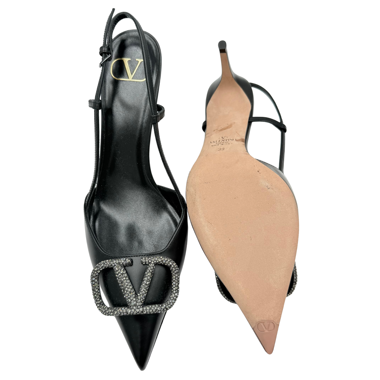 Valentino Leather VLogo Slingback Court Shoes 80 Black