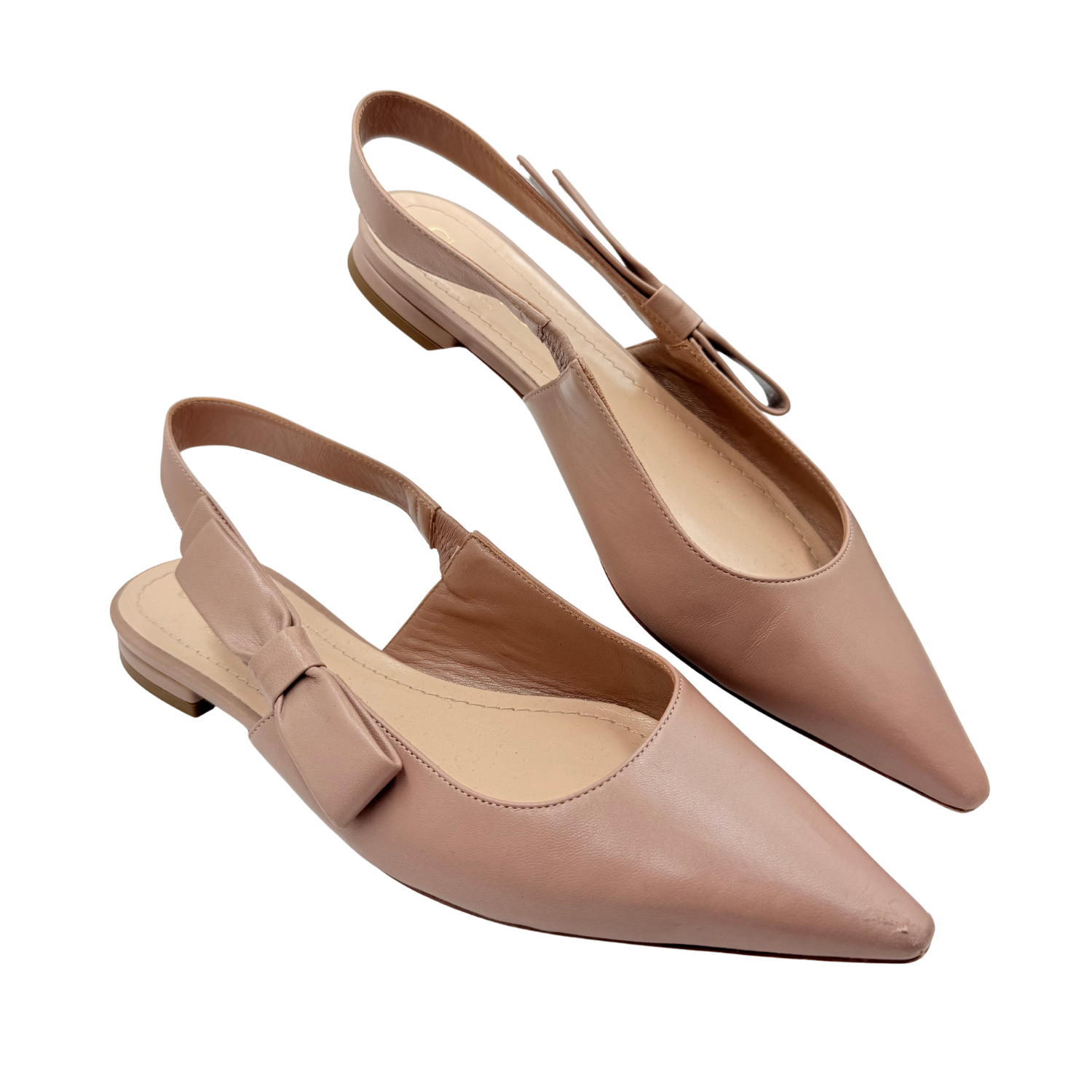 Christian Dior Bow Accents Slingback Flats Tan