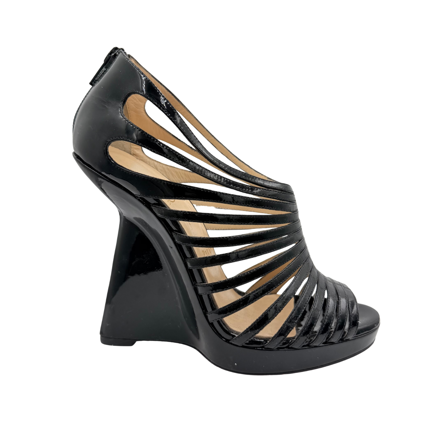 Christian Louboutin Black Patent Leather DisQueen Cage Wedges