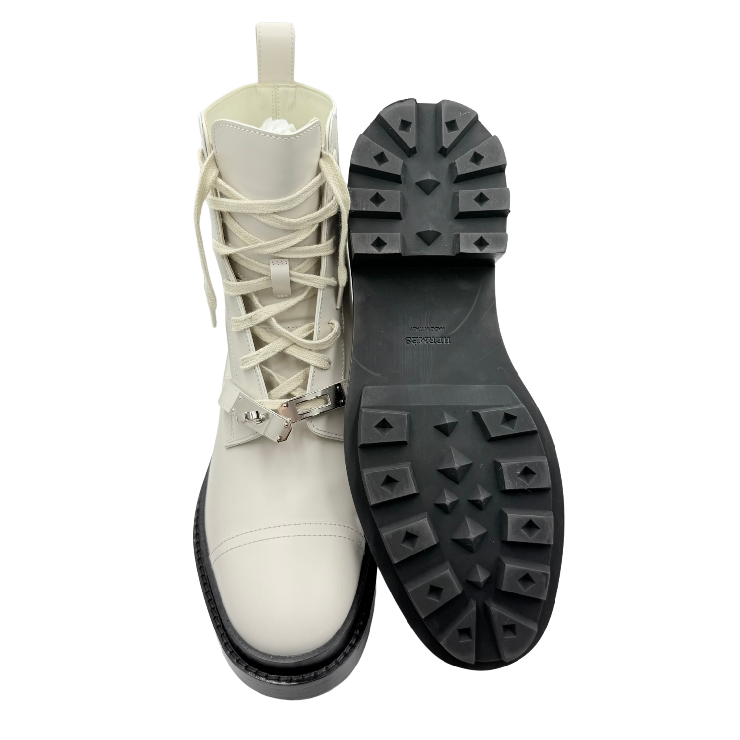 Hermès Funk Ankle Combat Boots Cream