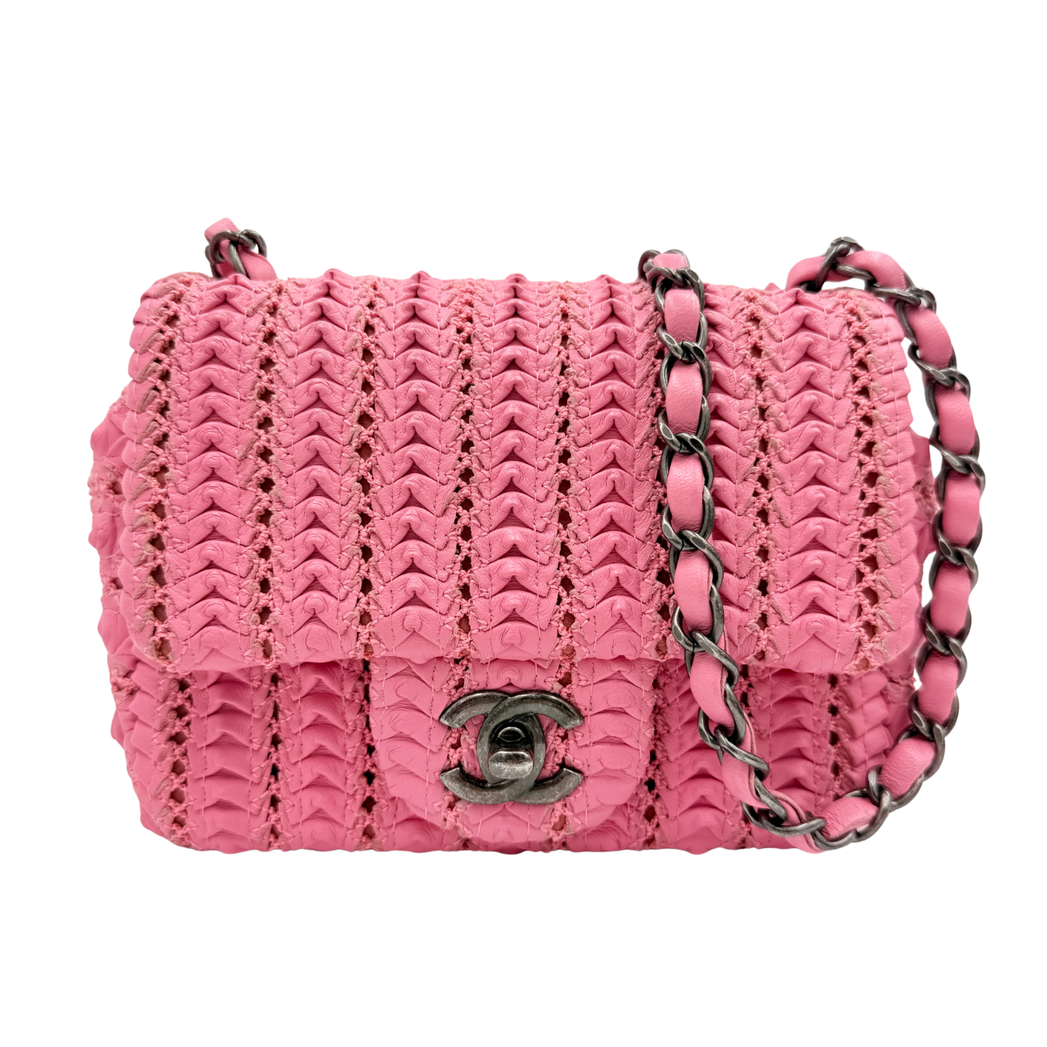 Chanel Paris-Seoul Mini Lambskin Crochet Flap Bag Pink