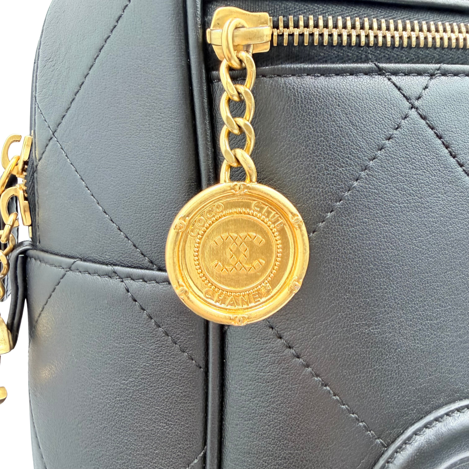 Chanel Quilted Calfskin Maxi Logo Bowling Bag Black