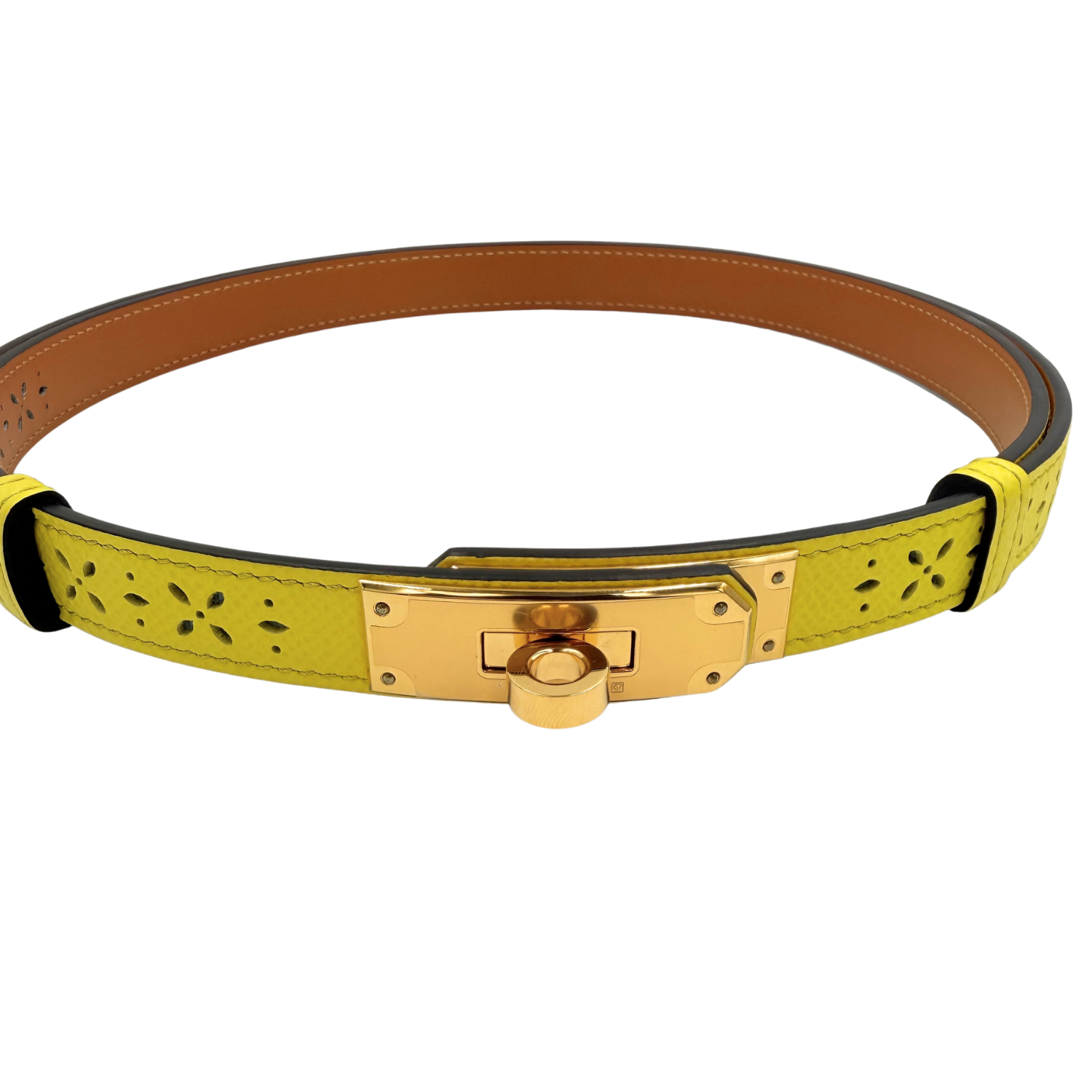 Hermès Kelly Adjustable Belt Yellow with Rose Gold Hardware