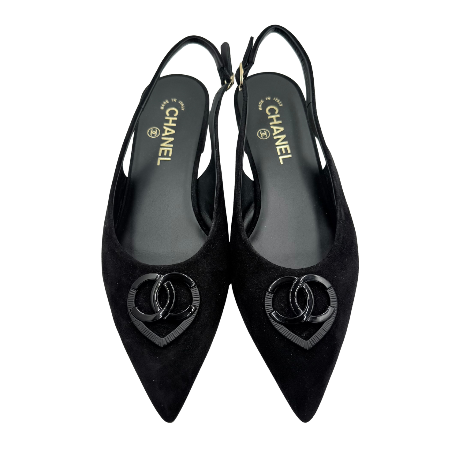 Chanel CC Heart Slingback Flats Black