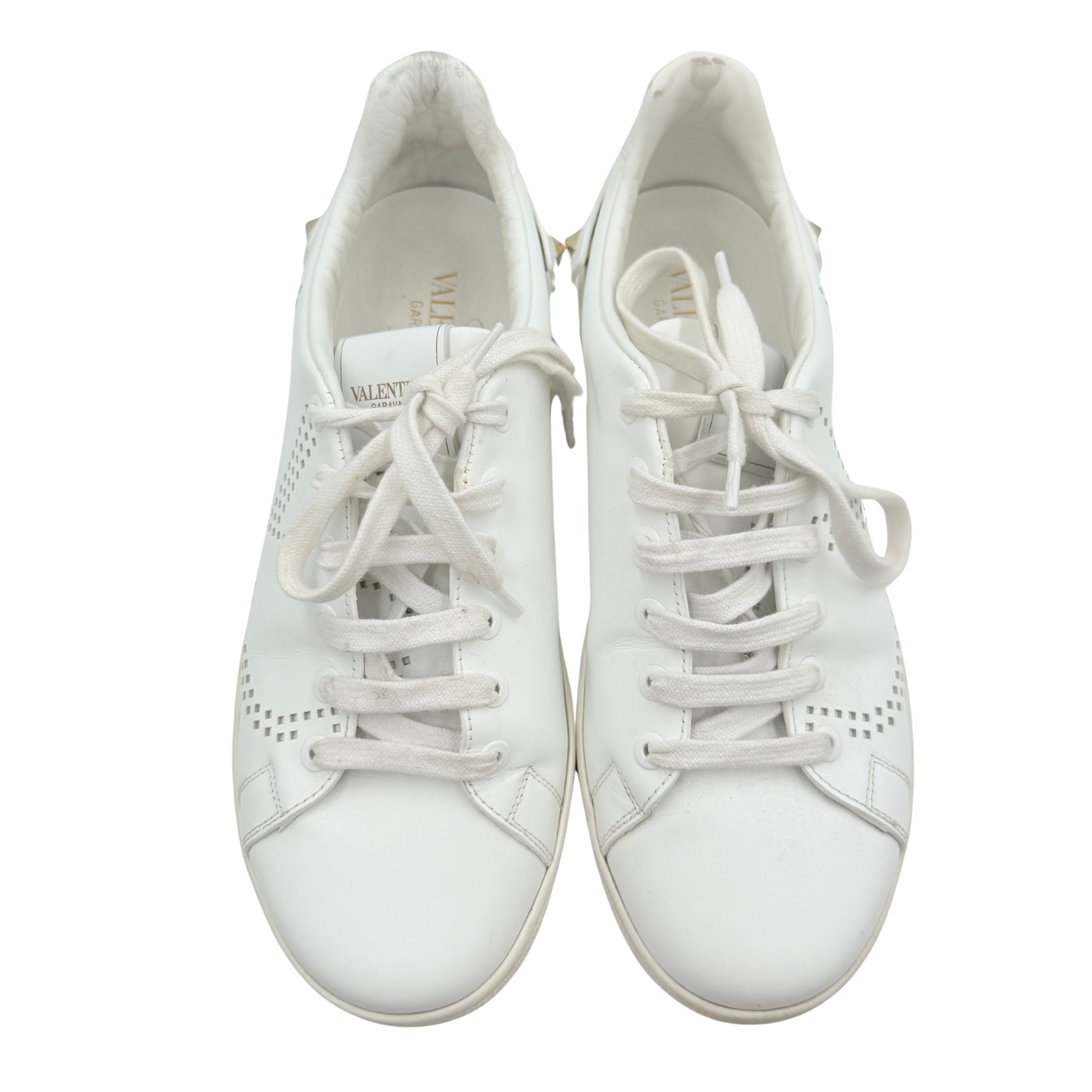 Valentino Rockstud Accents Leather Sneakers White