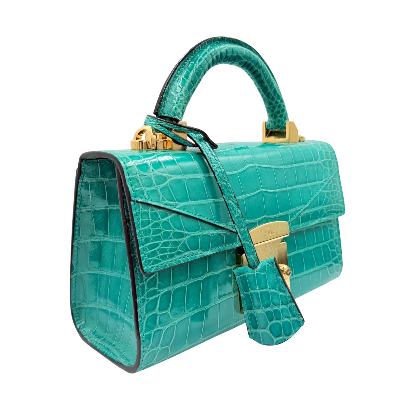 Stalvey Alligator 24k Gold 2.0 Top Handle Bag Turquoise