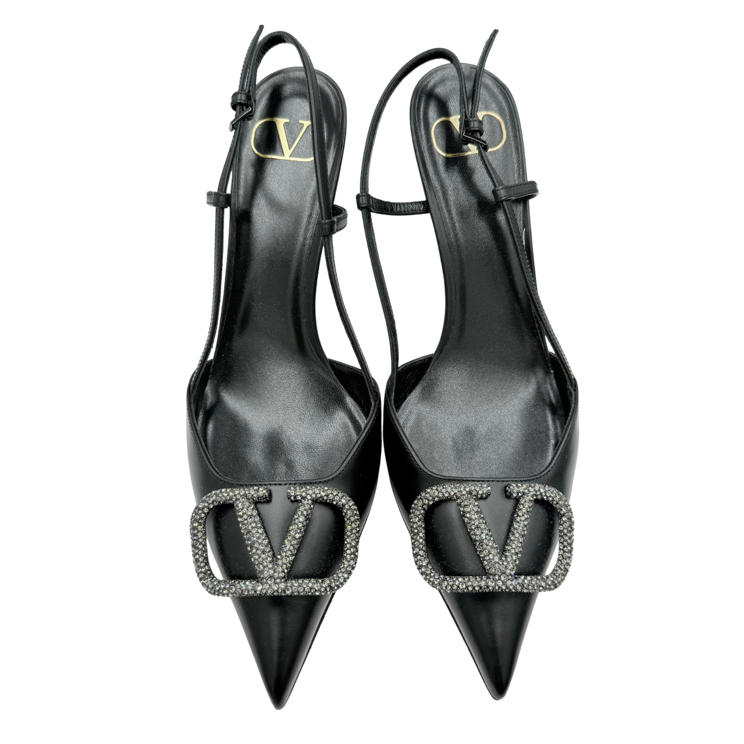 Valentino Leather VLogo Slingback Court Shoes 80 Black