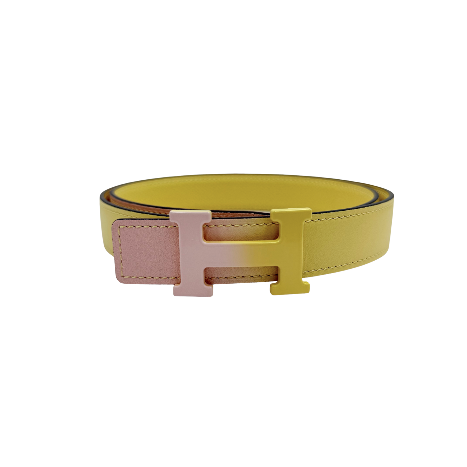 Hermès 22mm Limited Constance Belt Epsom Leather Two Tone Pink and Yellow 75