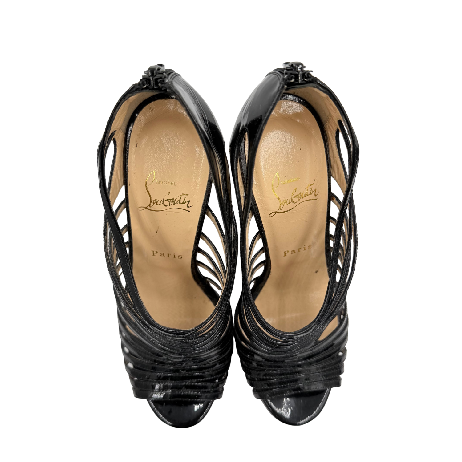 Christian Louboutin Black Patent Leather DisQueen Cage Wedges