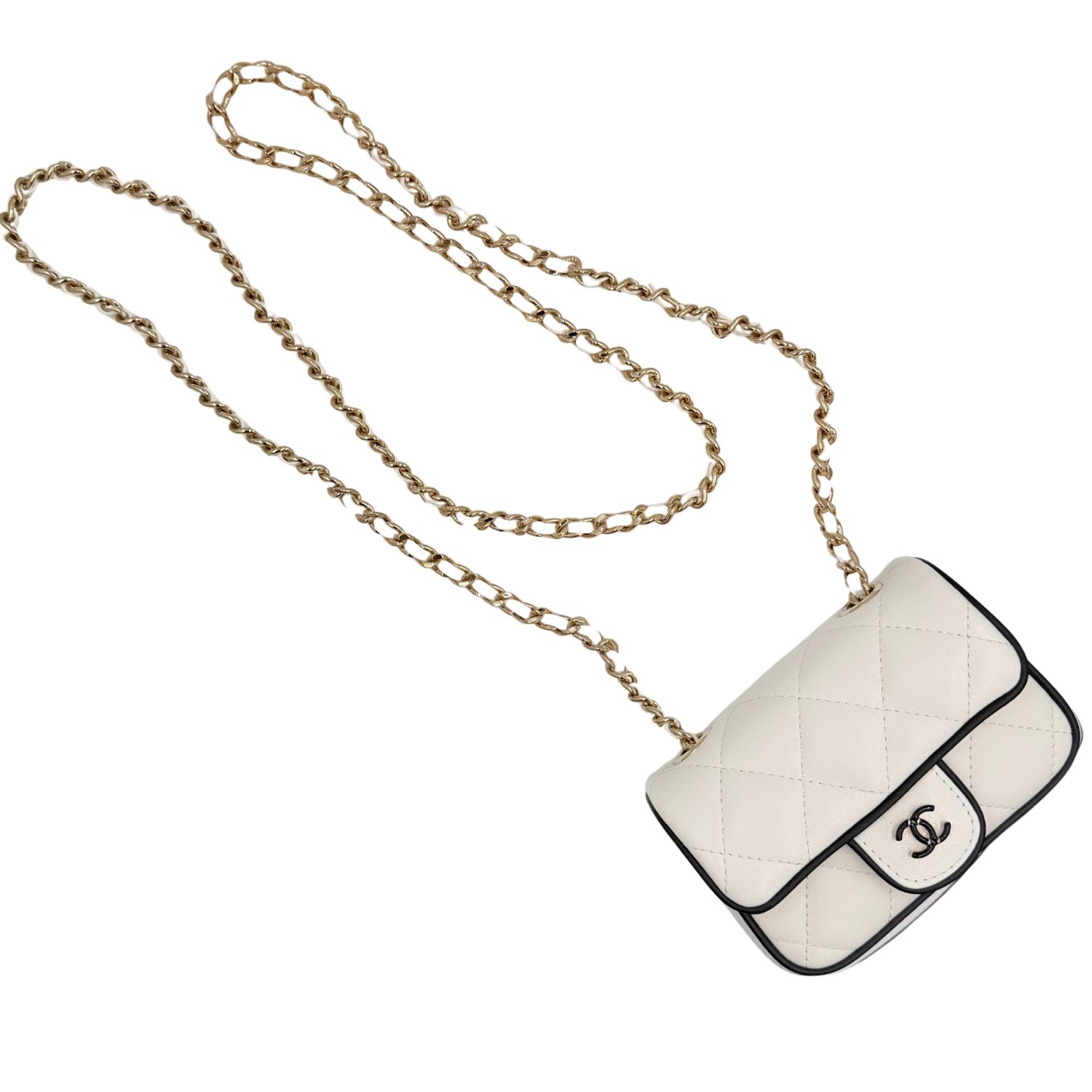 Chanel Mini Graphic Frame Flap Crossbody Bag White and Black
